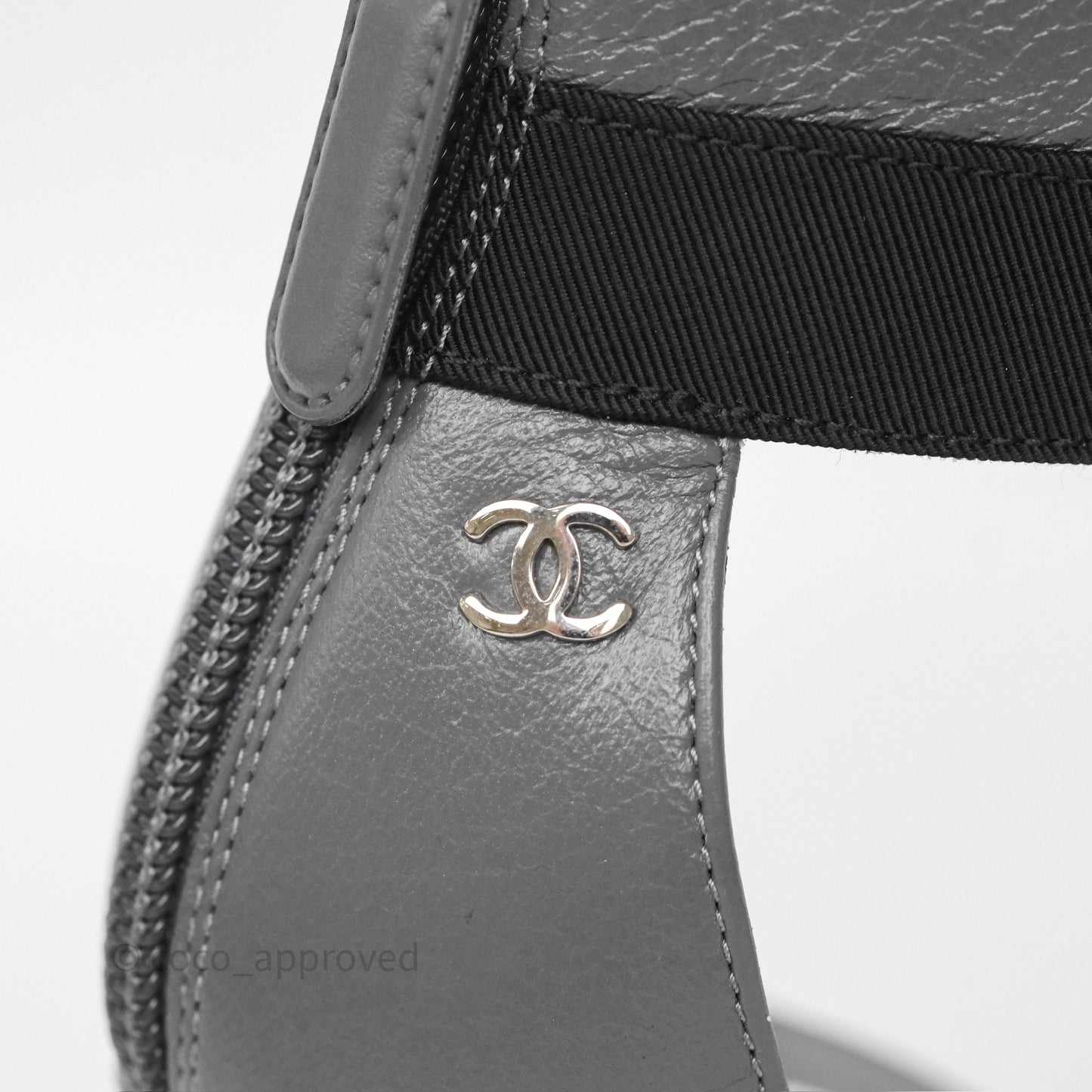 Chanel Cap Toe Bow Ankle-cuff Sandals Grey Black Lambskin