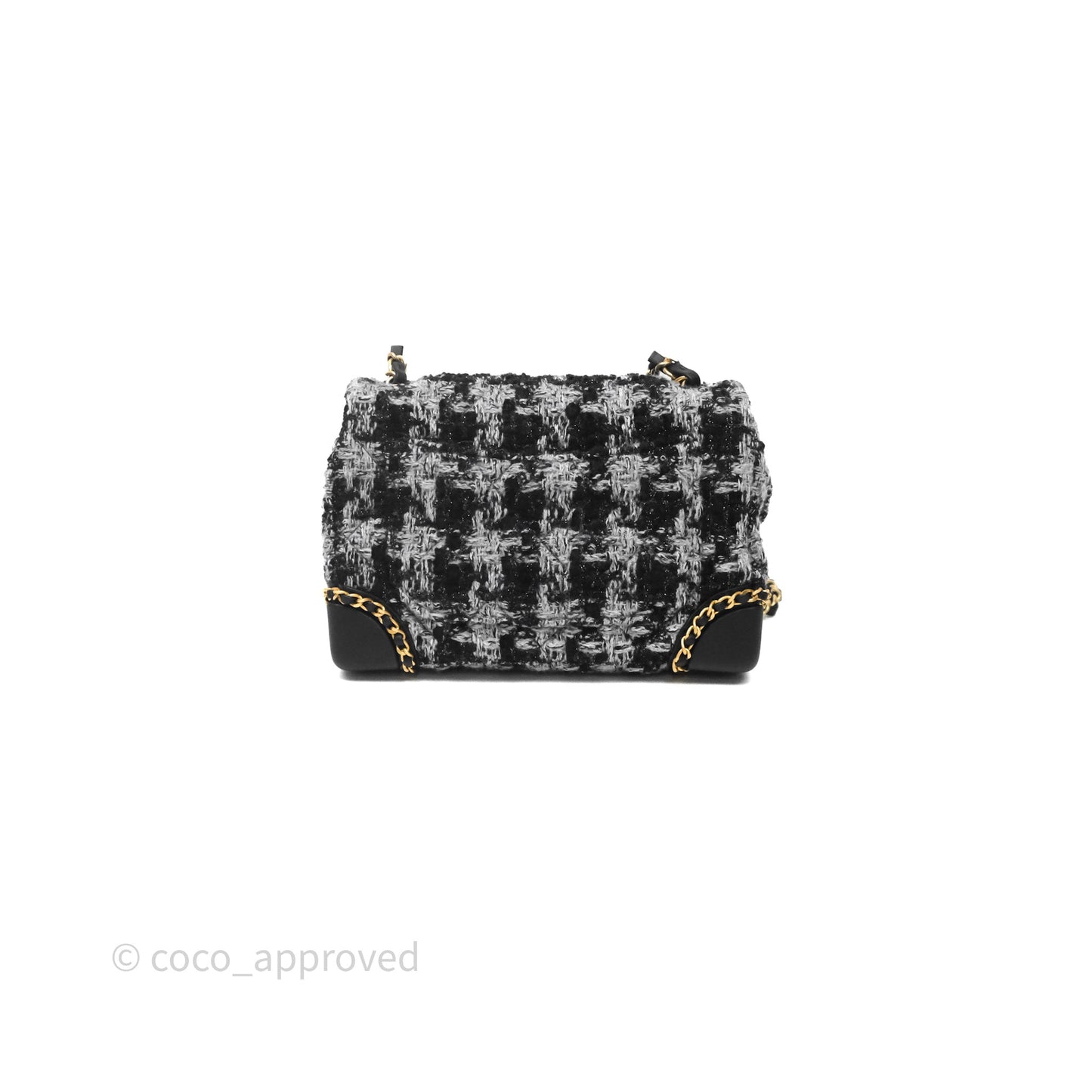 Chanel Mini Flag Bag Black & Grey Tweed Aged Gold Hardware