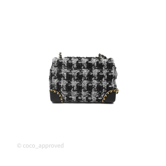 Chanel Mini Flag Bag Black & Grey Tweed Aged Gold Hardware