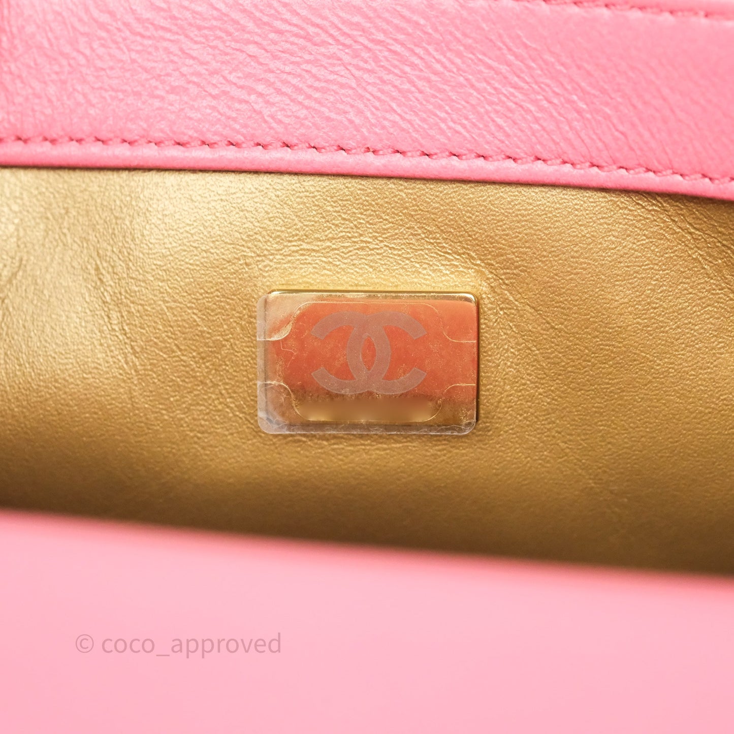 Chanel Pearl Crush Mini Square Quilted Pink Lambskin Aged Gold Hardware