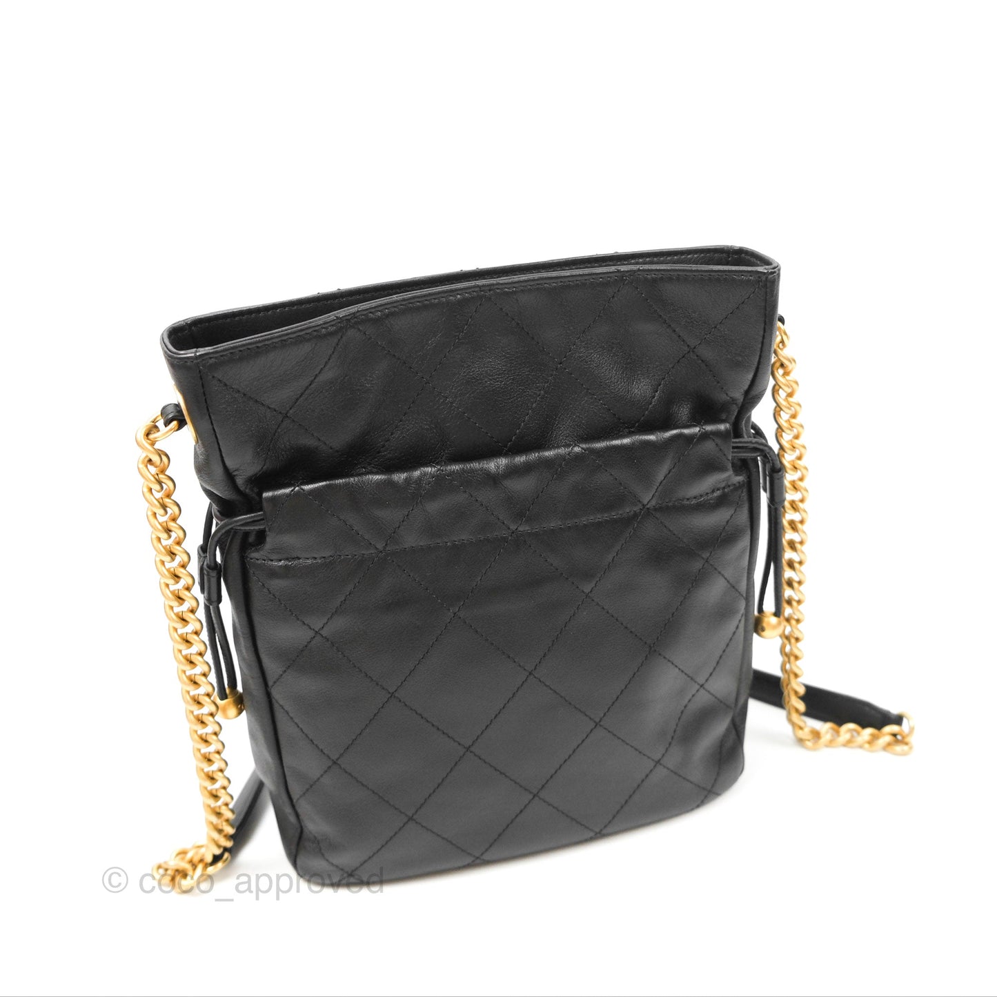 Chanel Drawstring Tote Bag Black Calfskin Aged Gold Hardware