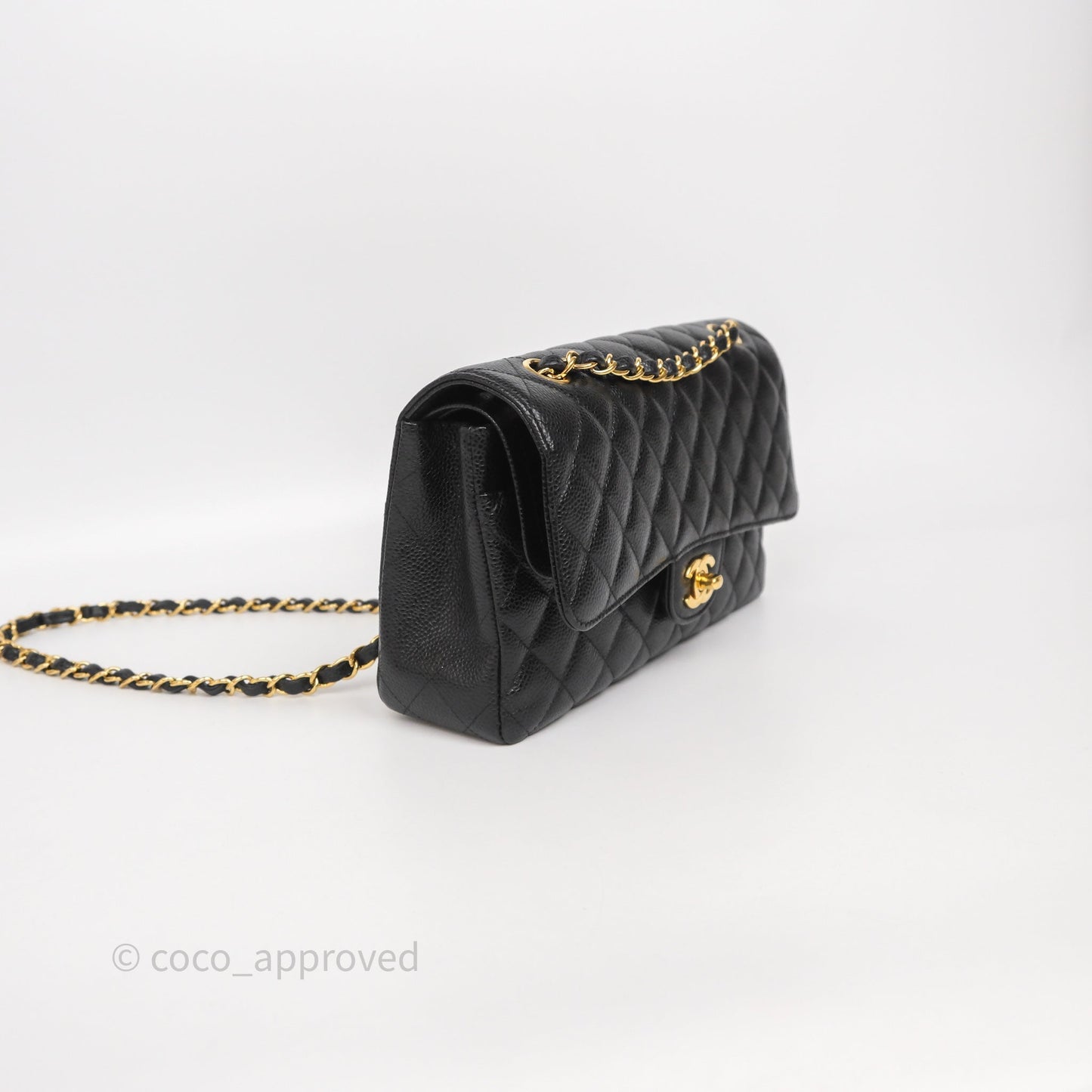 Chanel Classic M/L Medium Flap Quilted Black Caviar Gold Hardware