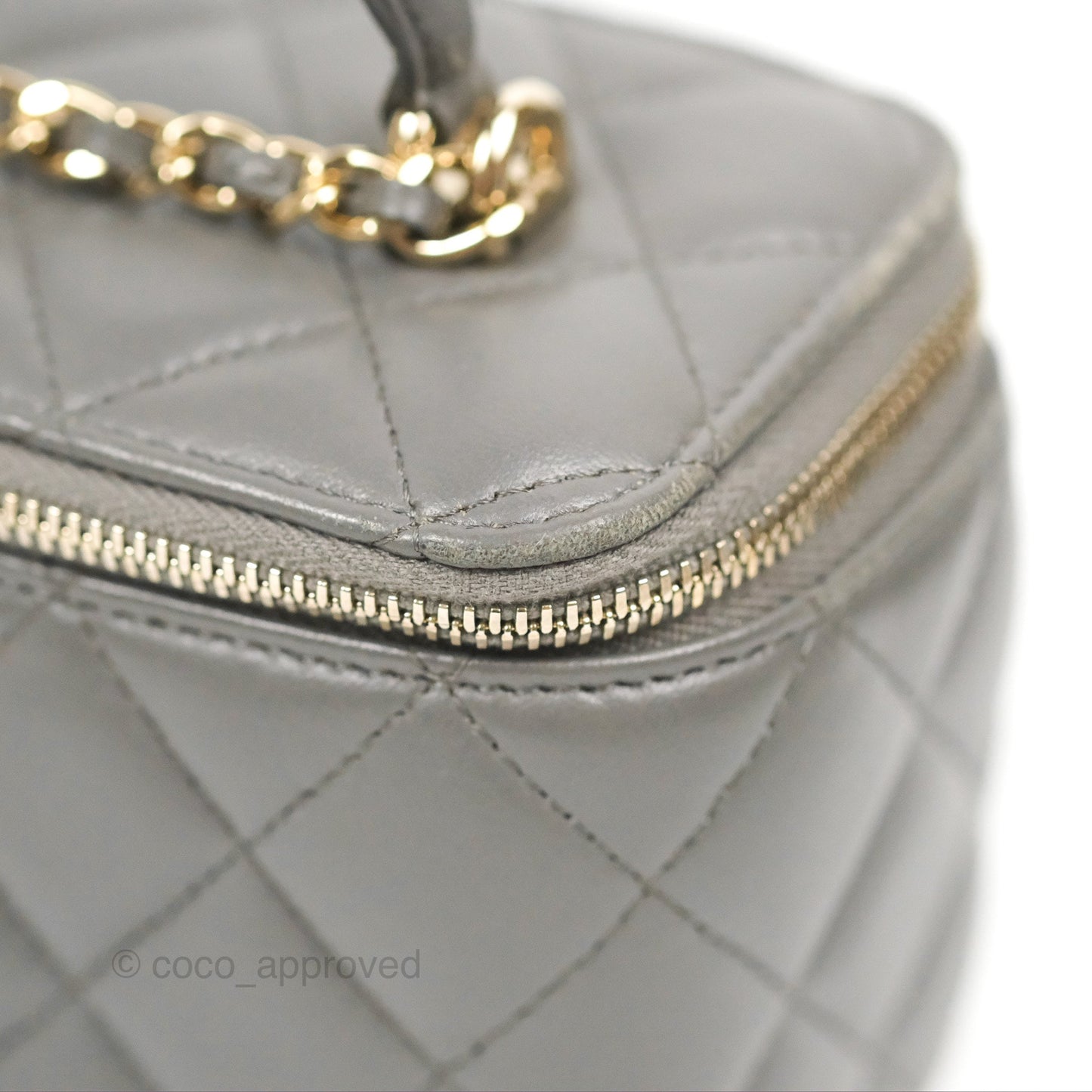 Chanel Vanity Rectangular Top Handle Dark Grey Lambskin Gold Hardware