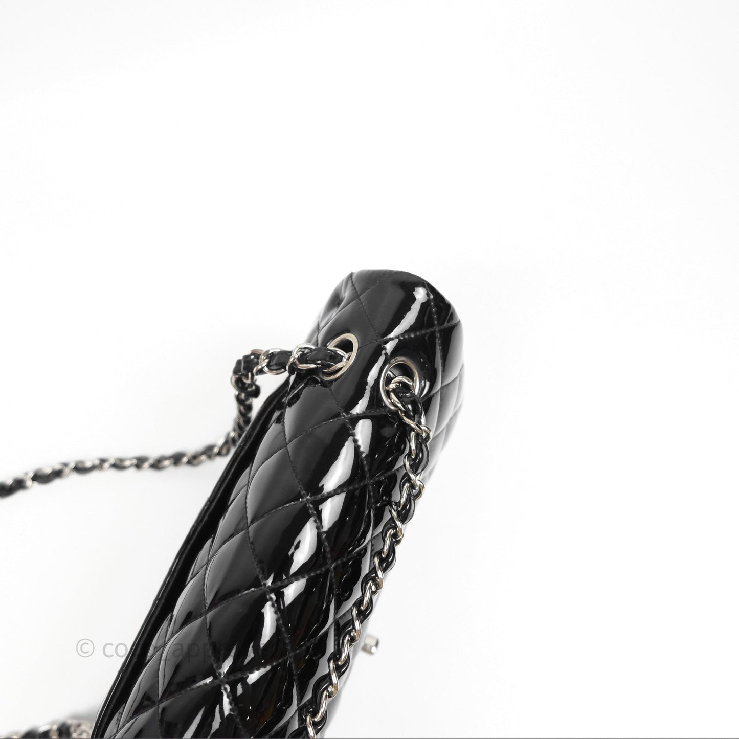 Chanel Classic M/L Medium Flap Quilted Black Patent Silver Hardware