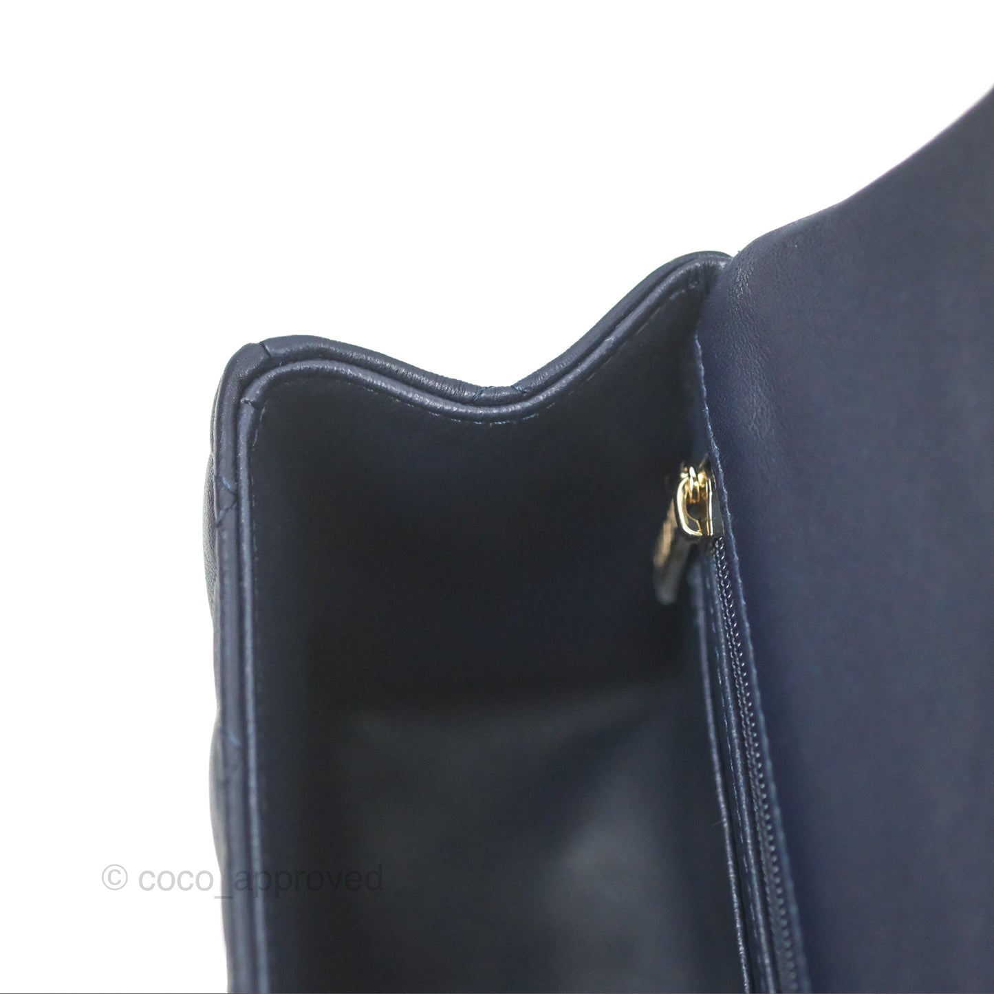 Chanel Top Handle Mini Rectangular Flap Bag Navy Lambskin Gold Hardware