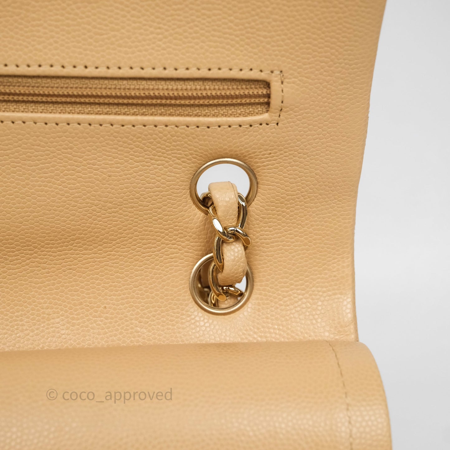 Chanel Classic M/L Medium Flap Quilted Beige Caviar Gold Hardware