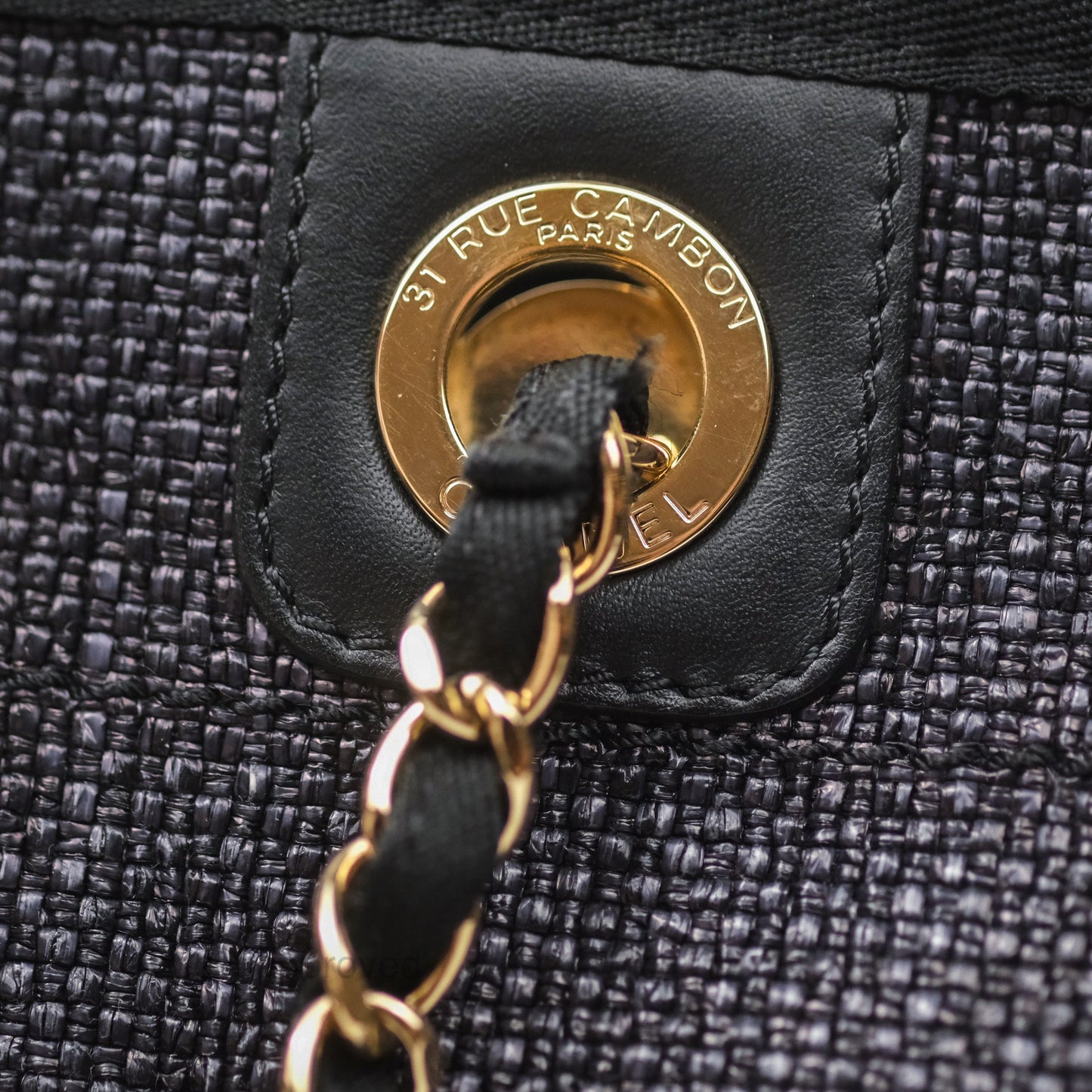 Chanel Medium Deauville Tote Black Canvas Gold Hardware