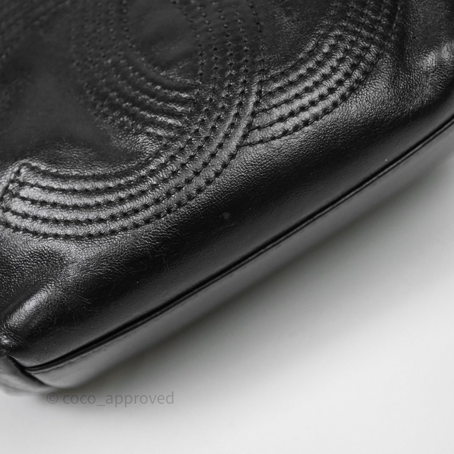 Chanel Vintage CC Drawstring Bag Black Calfskin Silver Hardware