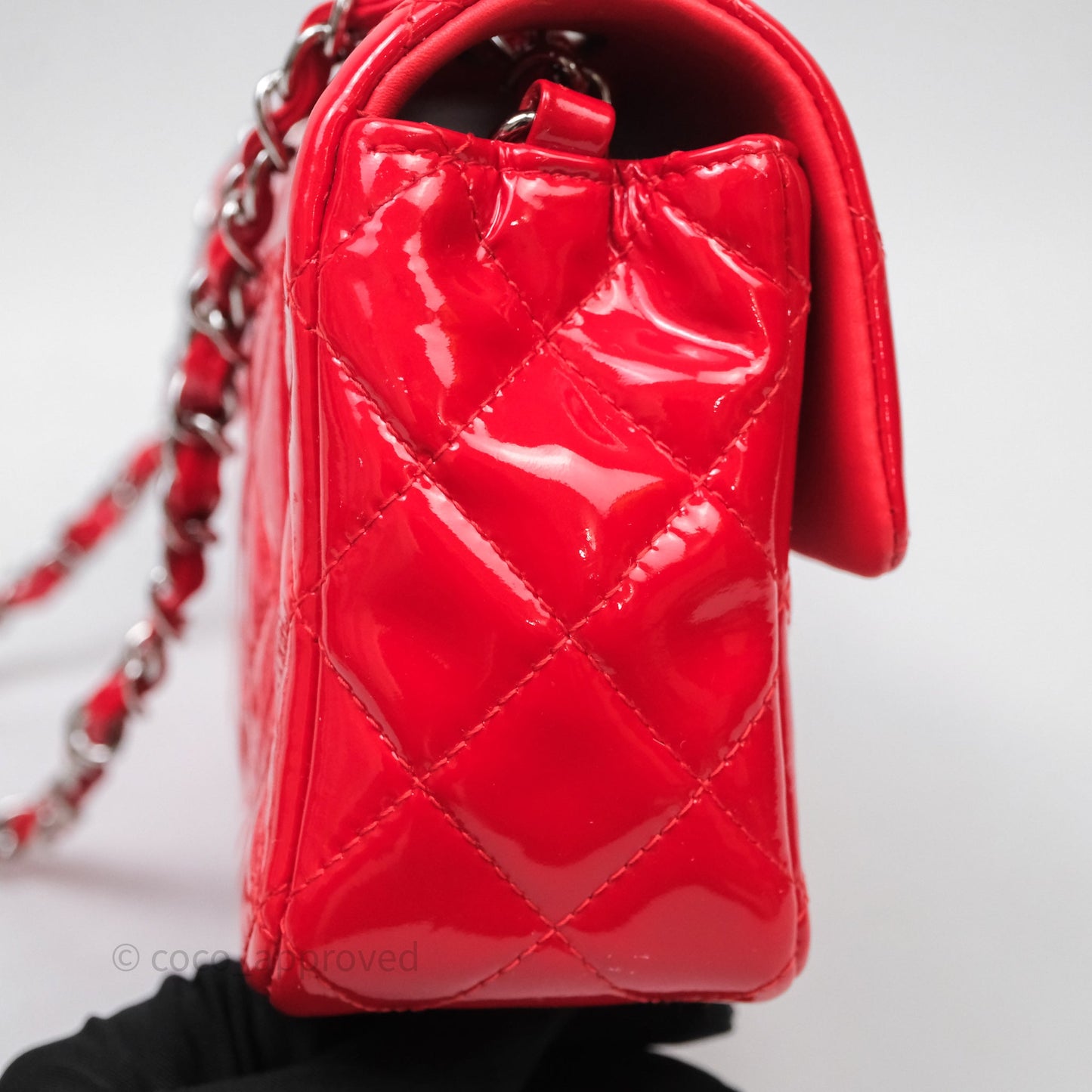Chanel Mini Rectangular Quilted Red Patent Silver Hardware