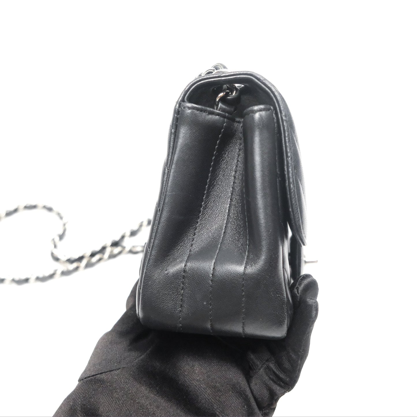 Chanel Mini Square Black Chevron Lambskin Silver Hardware