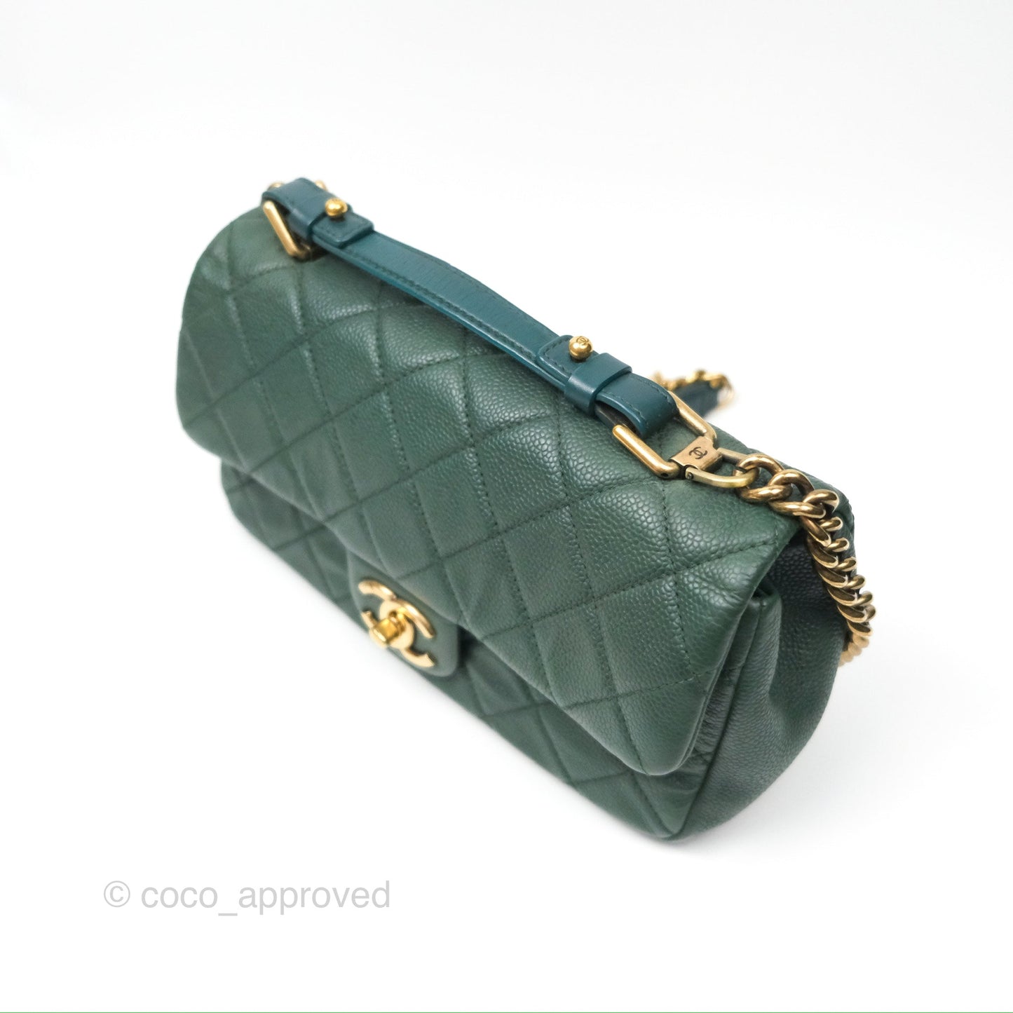 Chanel Globe Trotter Flap Bag Dark Green Caviar Aged Gold Hardware