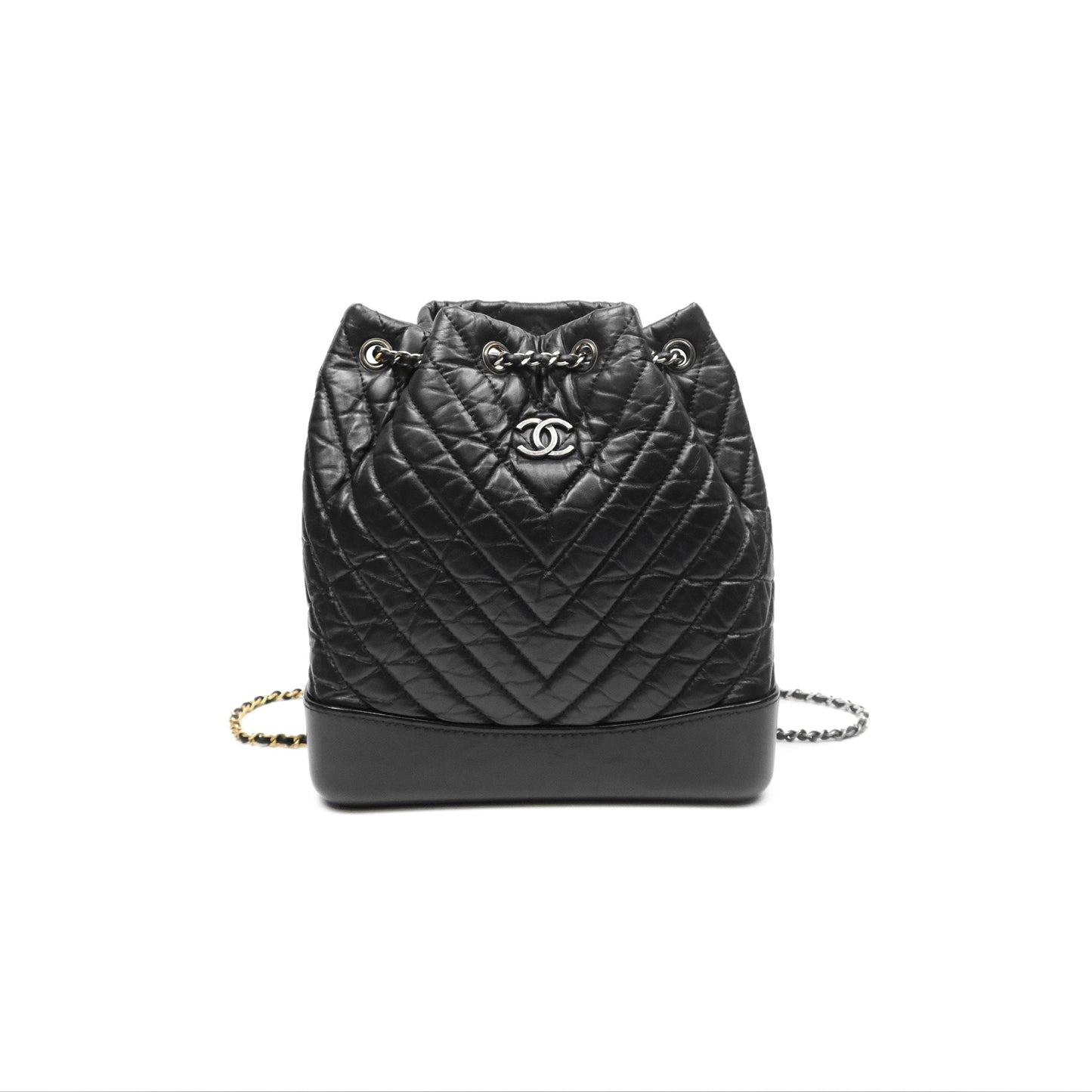 Chanel Medium Chevron Gabrielle Backpack Black Aged Calfskin