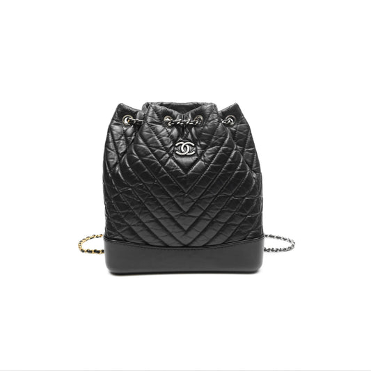 Chanel Medium Chevron Gabrielle Backpack Black Aged Calfskin