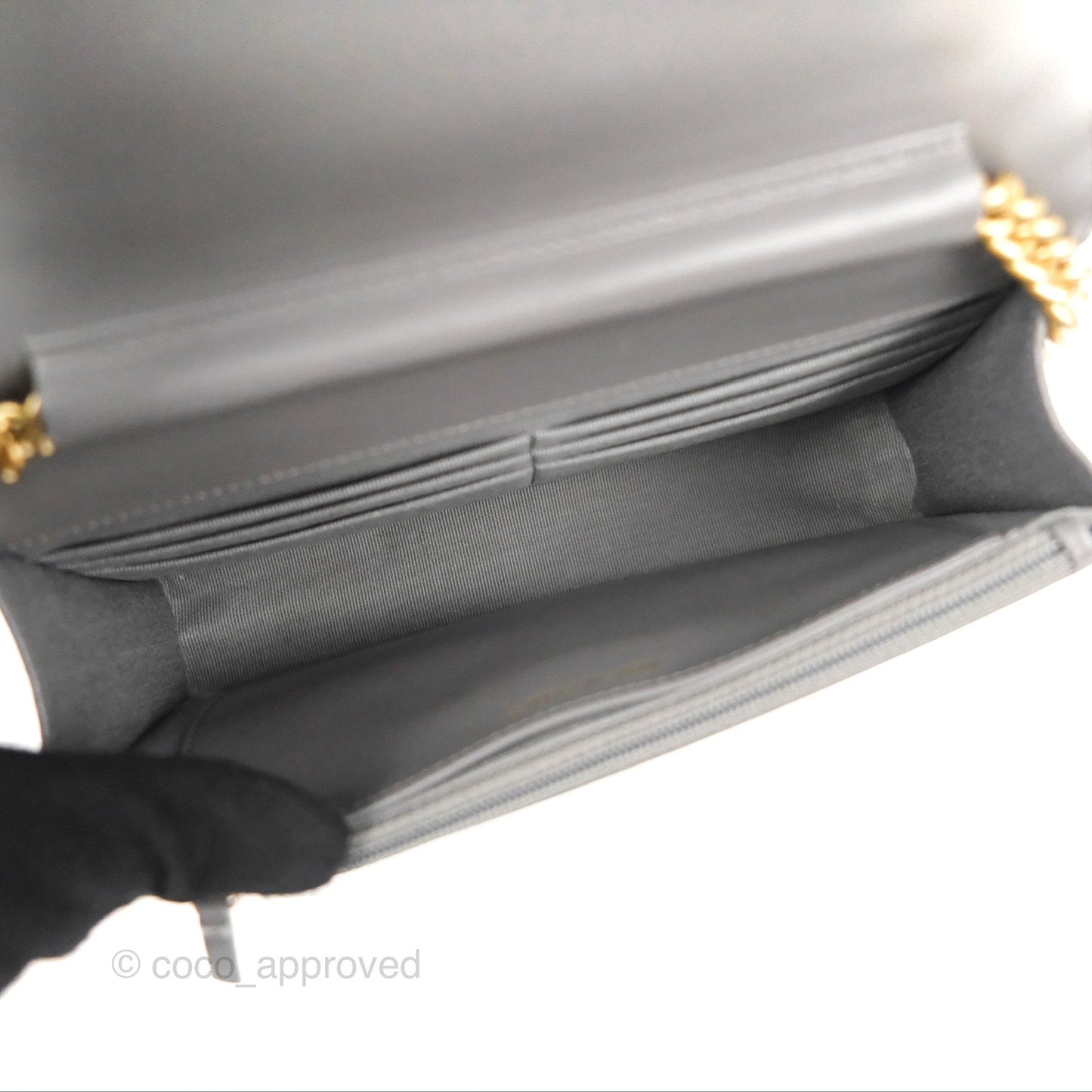 Chanel Quilted Boy Wallet on Chain WOC Dark Grey Caviar Gold Hardware