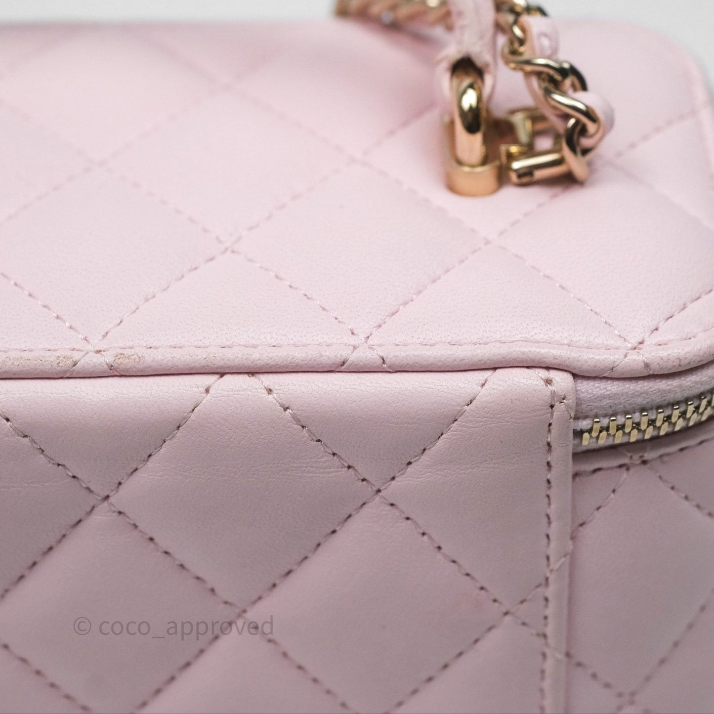 Chanel Vanity Rectangular Top Handle Light Pink Lambskin Gold Hardware