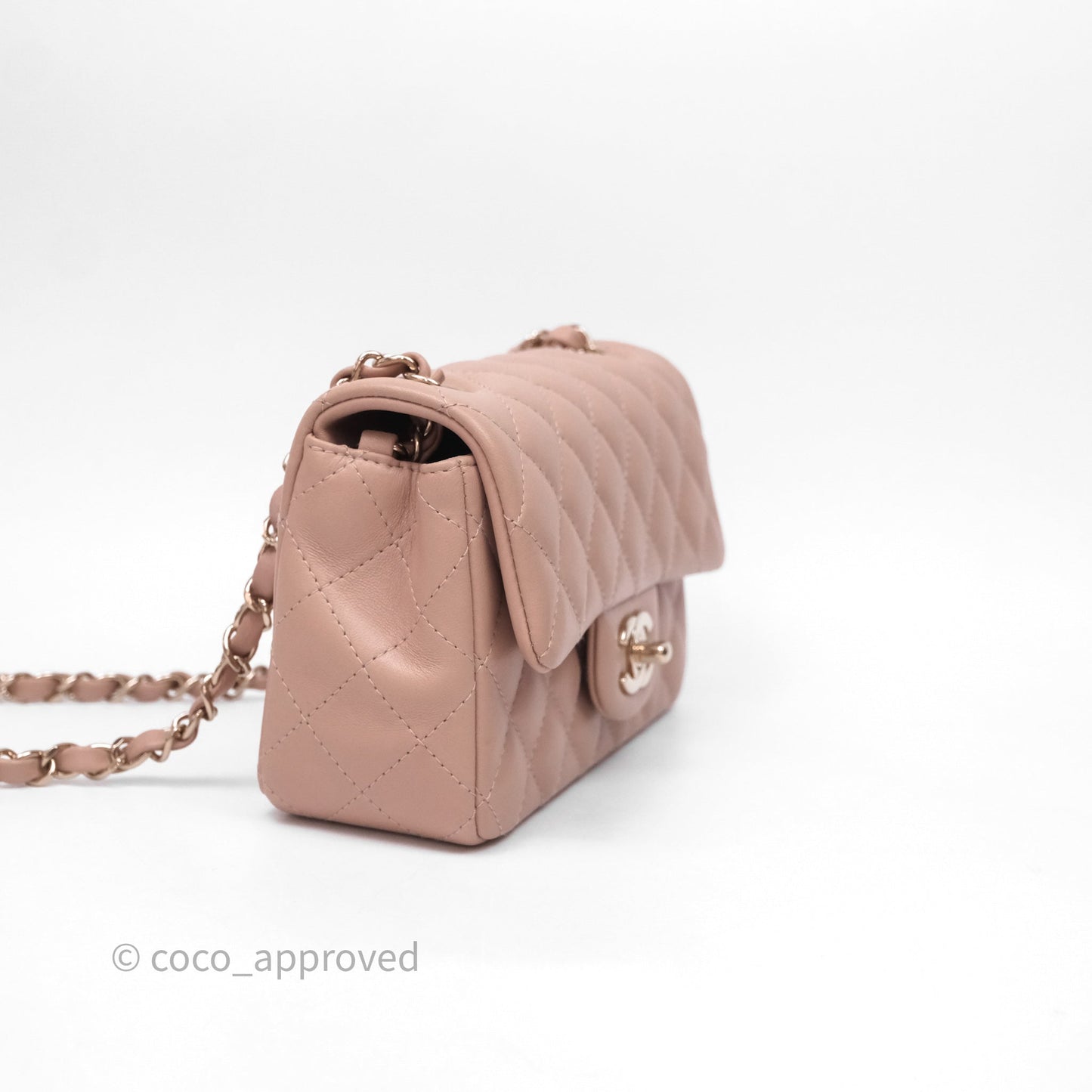 Chanel Mini Rectangular Quilted Beige Lambskin Gold Hardware