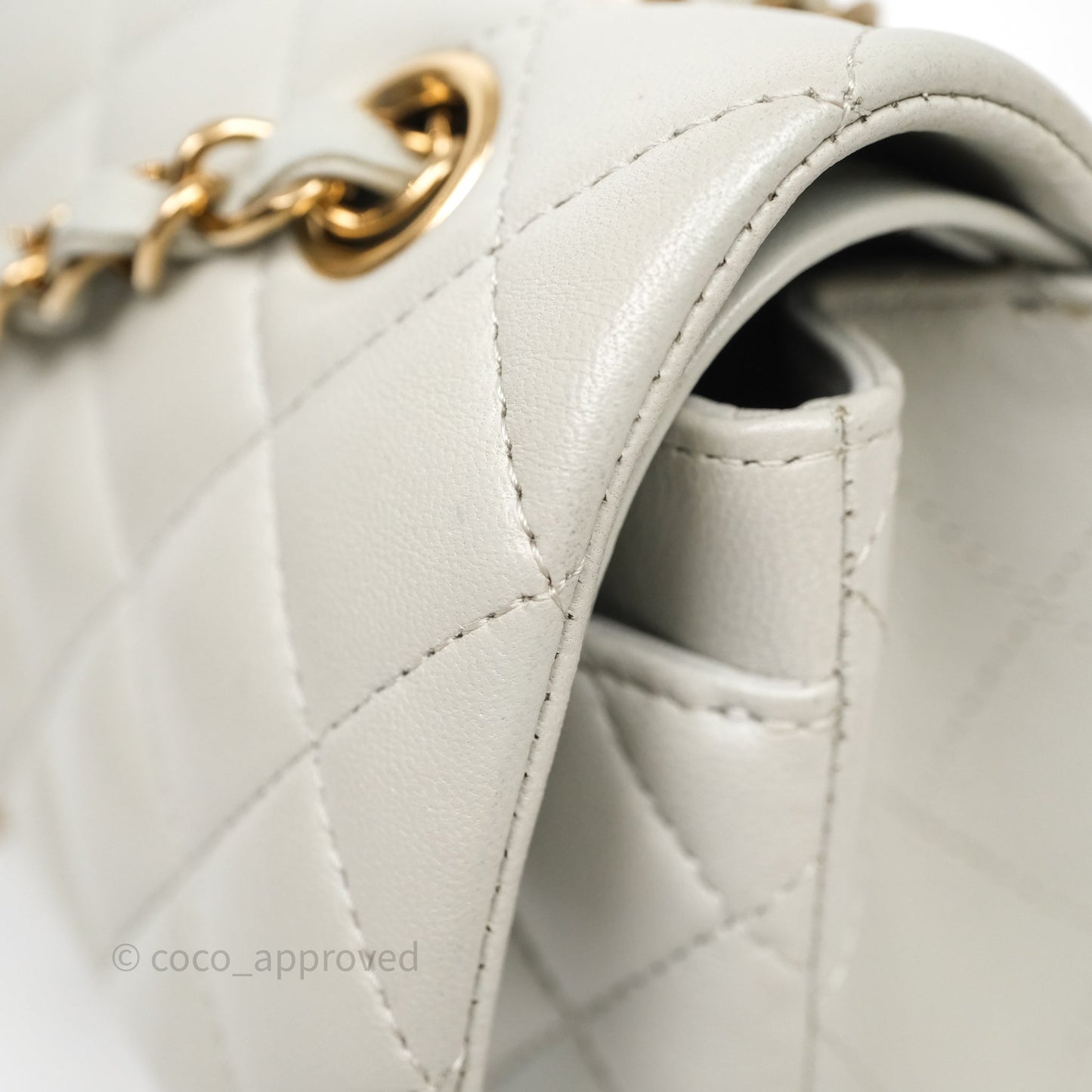 Chanel Small Classic Flap Quilted Grey Lambskin Gold Hardware