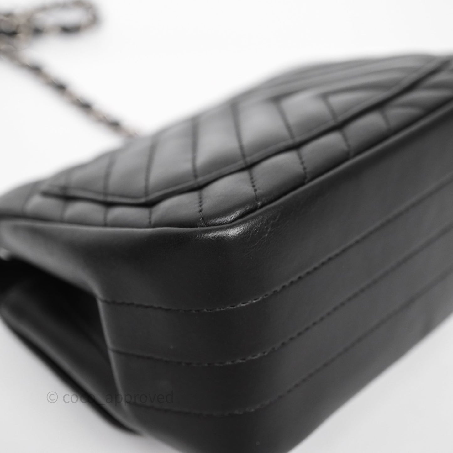 Chanel Mini Square Black Lambskin Chervon Bag Silver Hardware