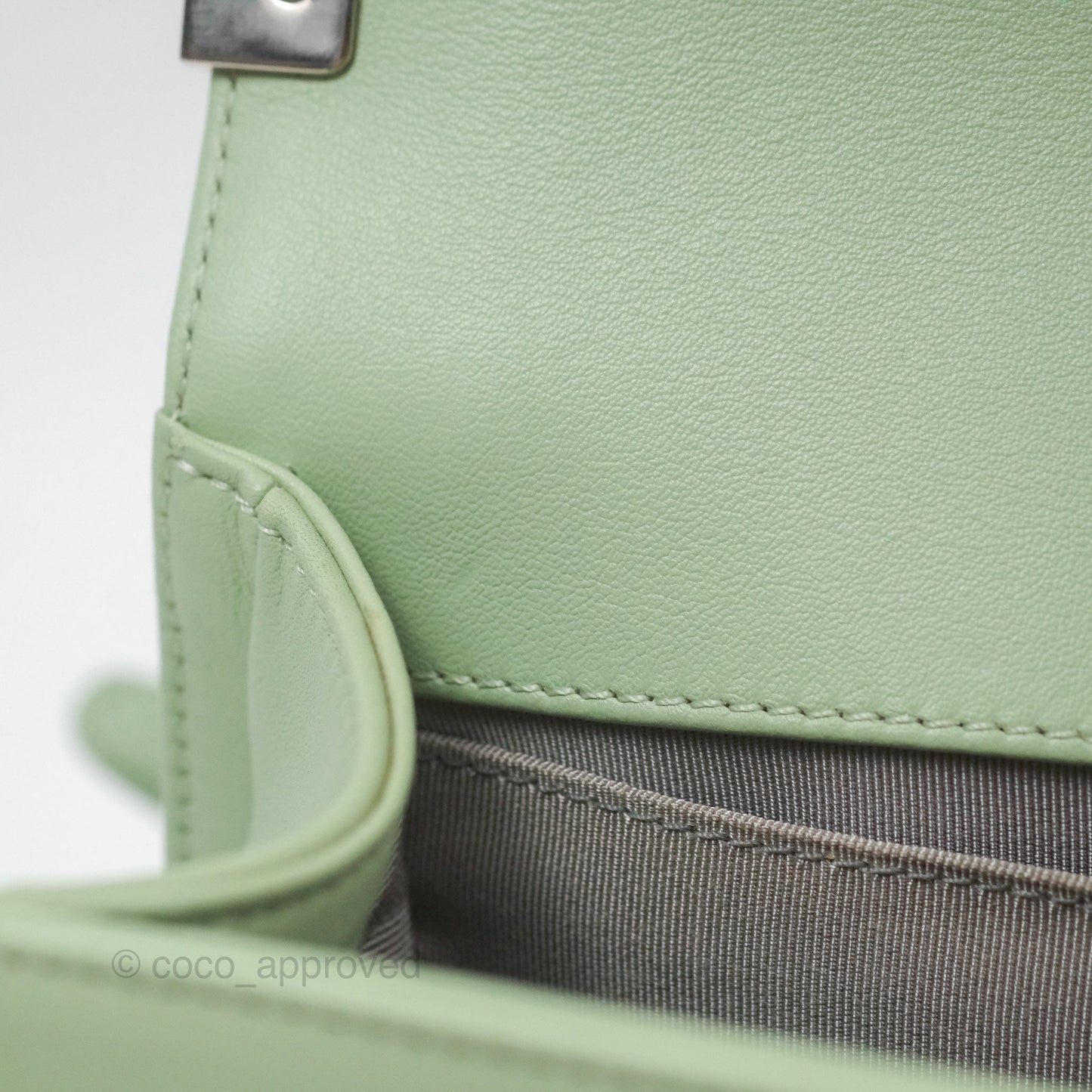 Chanel Medium Chevron Boy Mint Green Calfskin Silver Hardware