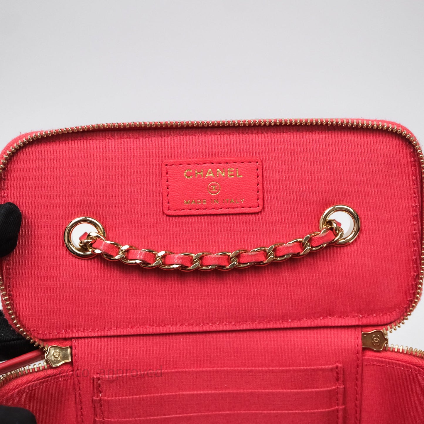 Chanel Vanity With Chain Striped Raffia Orange Gold Hardware