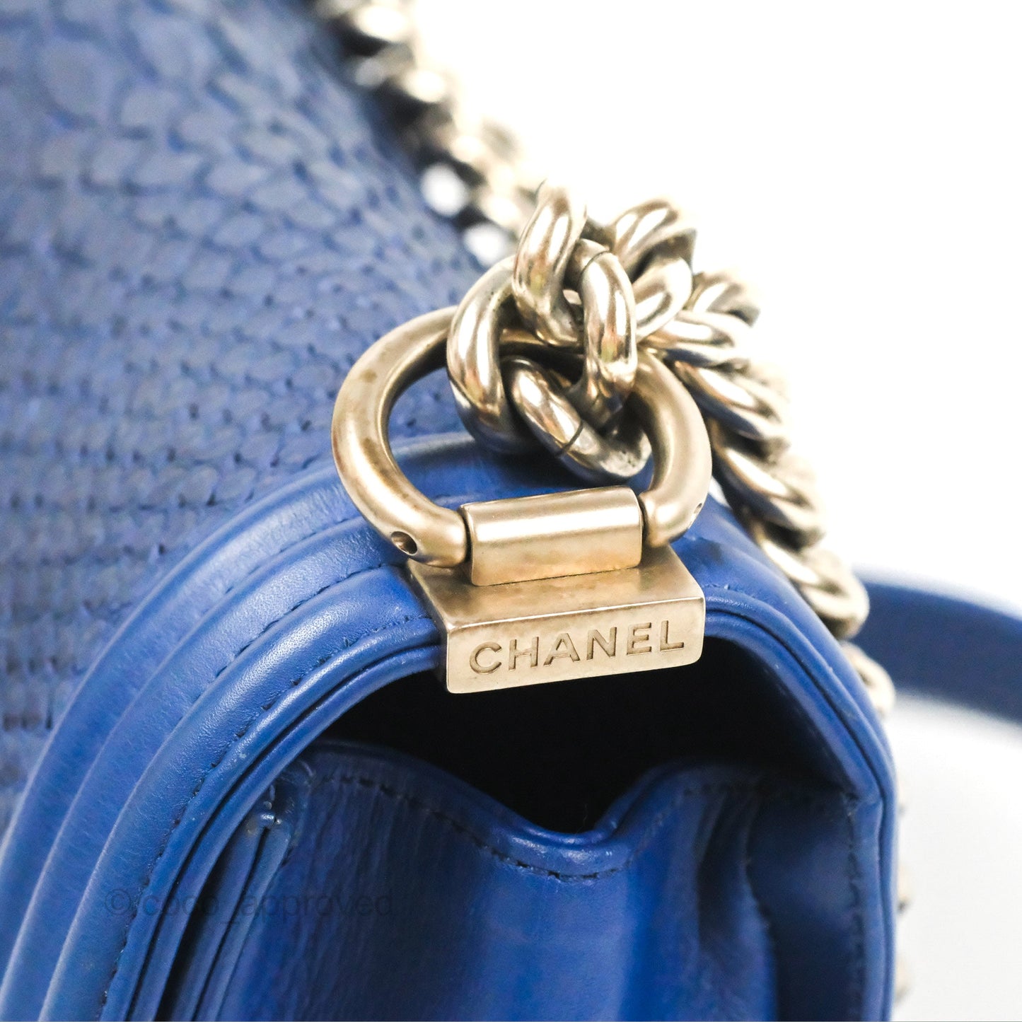 Chanel Medium Boy Blue Python Matte Silver Hardware