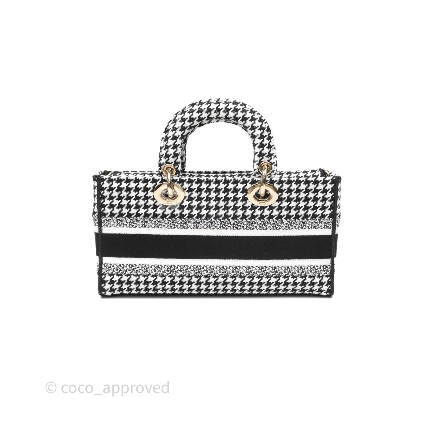 Christian Dior Medium Lady D-Joy Bag Black White Houndstooth Gold Hardware