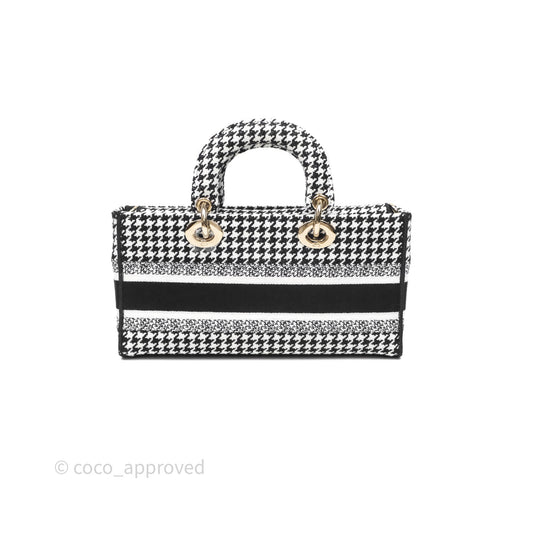 Christian Dior Medium Lady D-Joy Bag Black White Houndstooth Gold Hardware