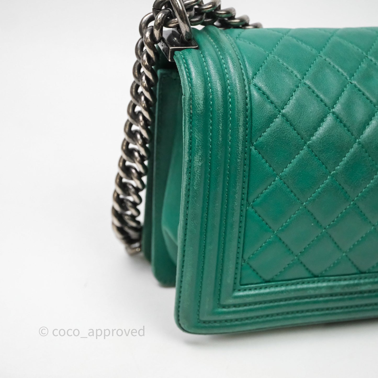 Chanel Medium Boy Quilted Green Lambskin Ruthenium Hardware