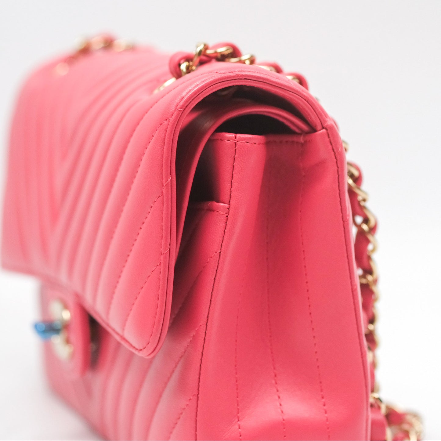Chanel Medium Classic Flap Chevron Pink Lambskin Gold Hardware