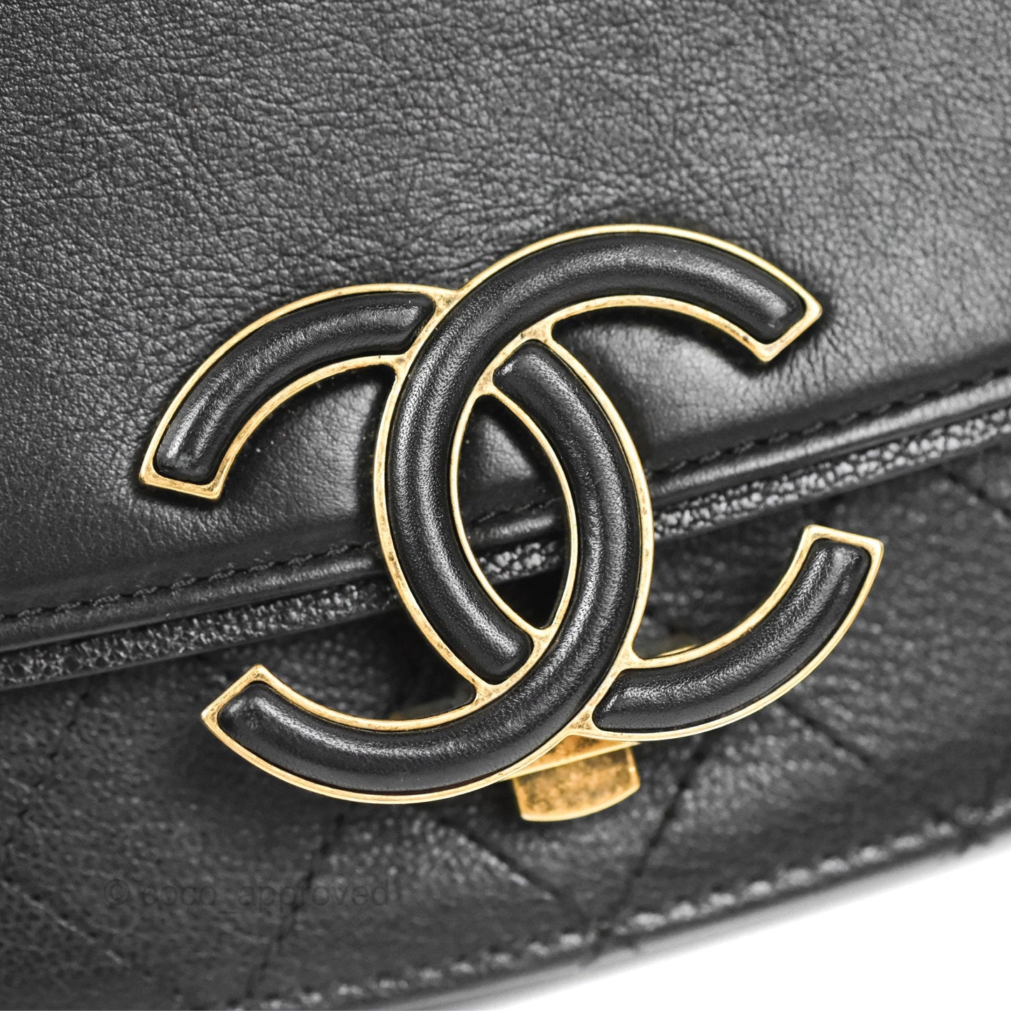 Chanel Small Coco Curve Flap Black Goatskin Antique Gold Hardware