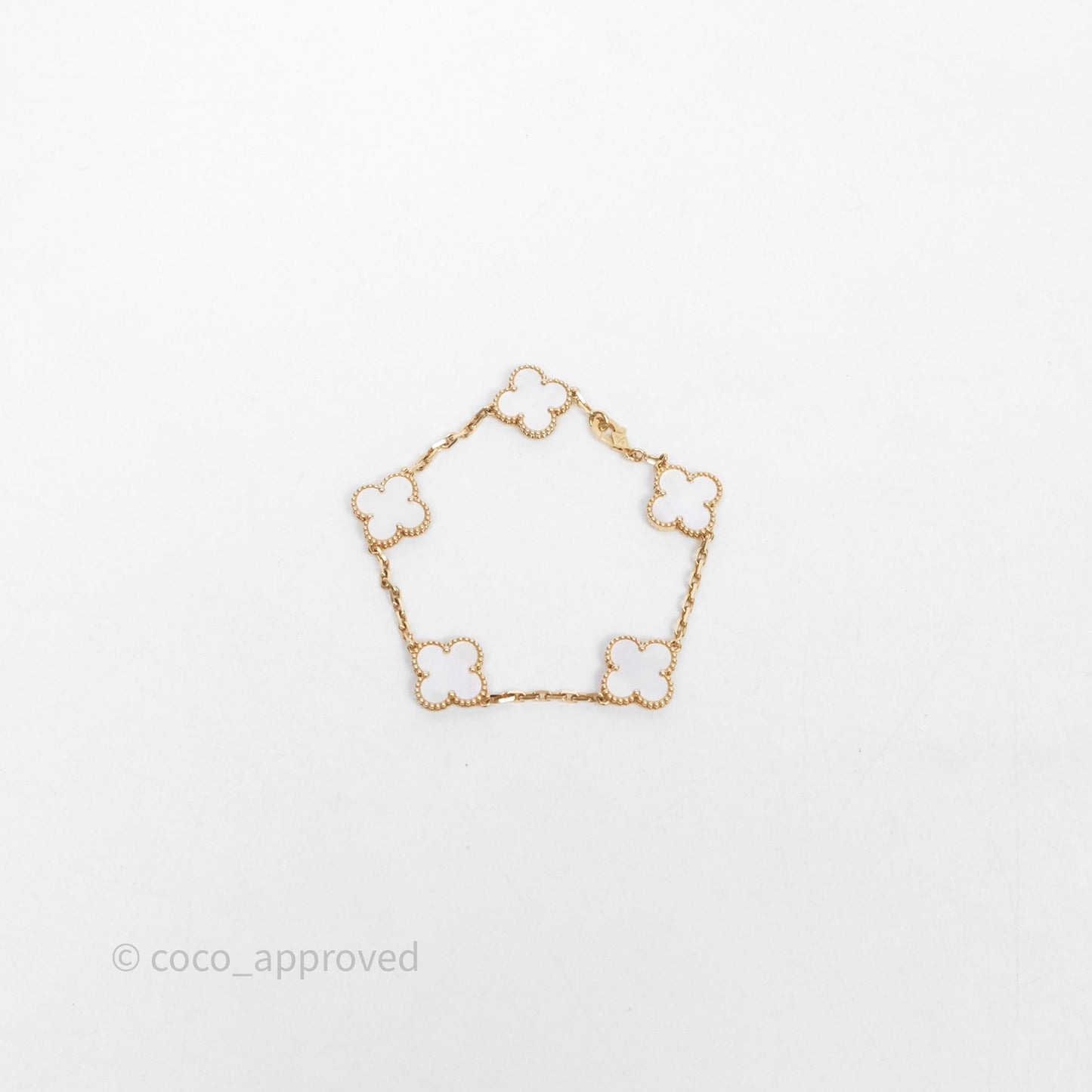 Van Cleef & Arpels Vintage Alhambra 5 Motifs White Yellow Gold Bracelet