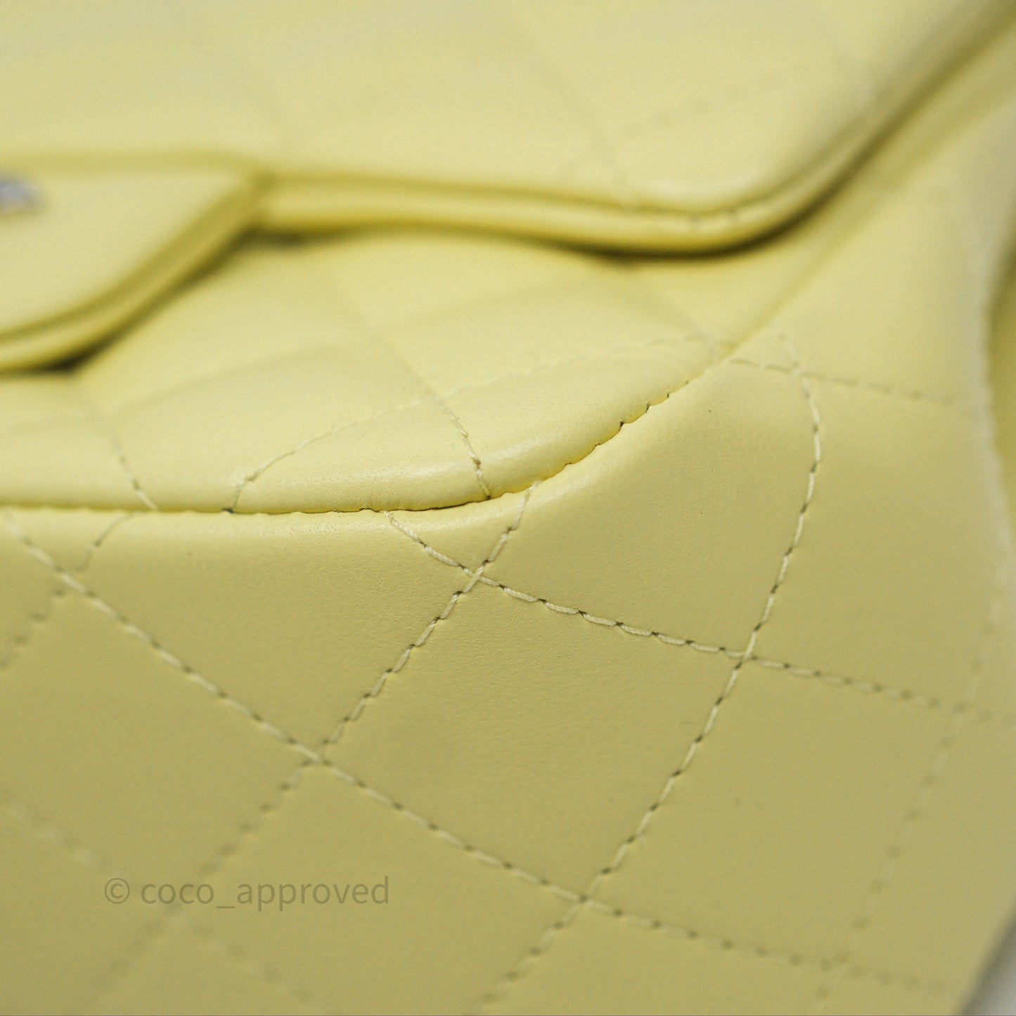Chanel Mini Square Flap Quilted Yellow Lambskin Silver Hardware