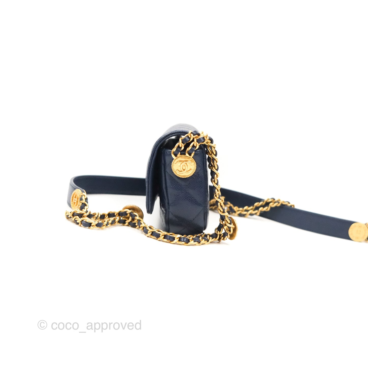 Chanel Twist Your Button Phone Bag Navy Shiny Caviar Aged Gold Hardware 22A