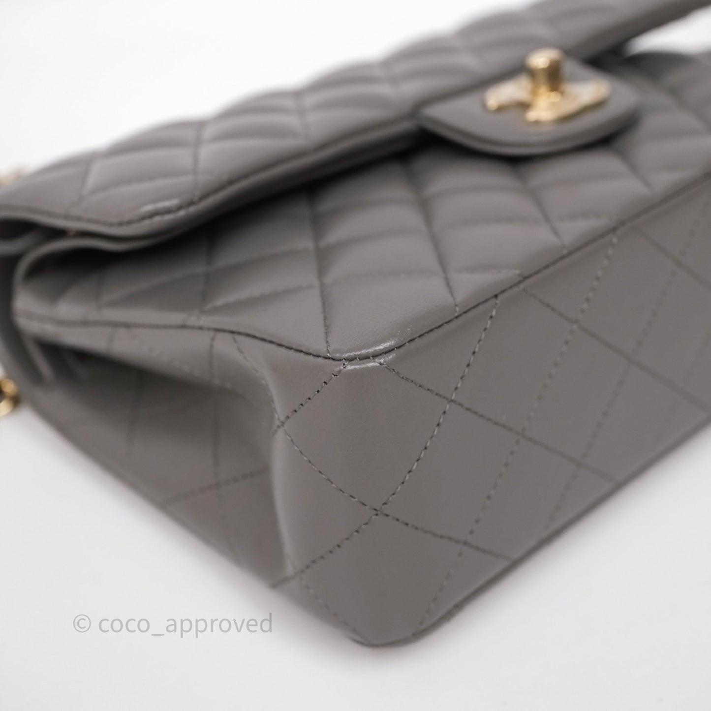 Chanel Small Quilted Classic Flap Grey Lambskin Light Gold Hardware