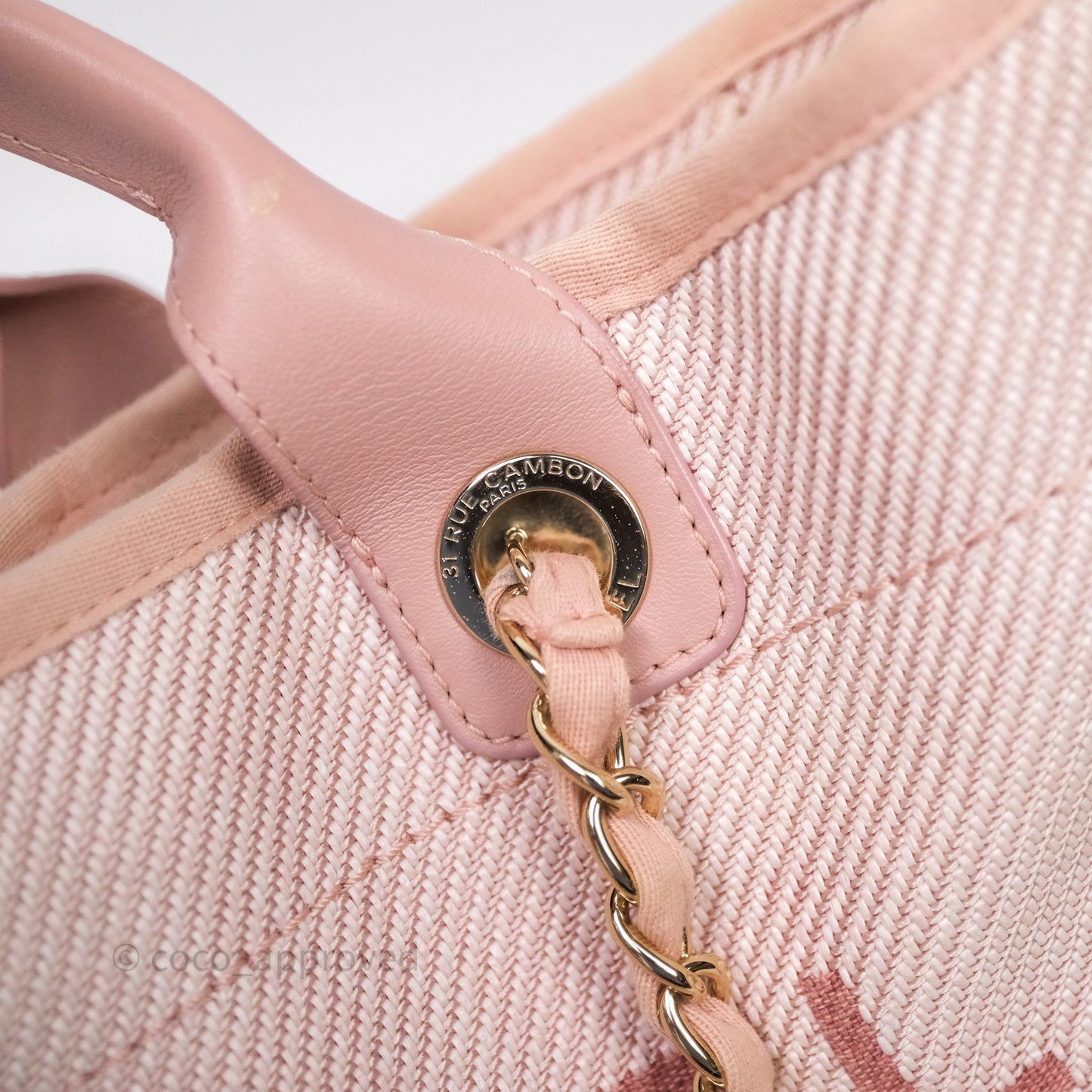 Chanel Large Deauville Tote Pink Canvas Gold Hardware