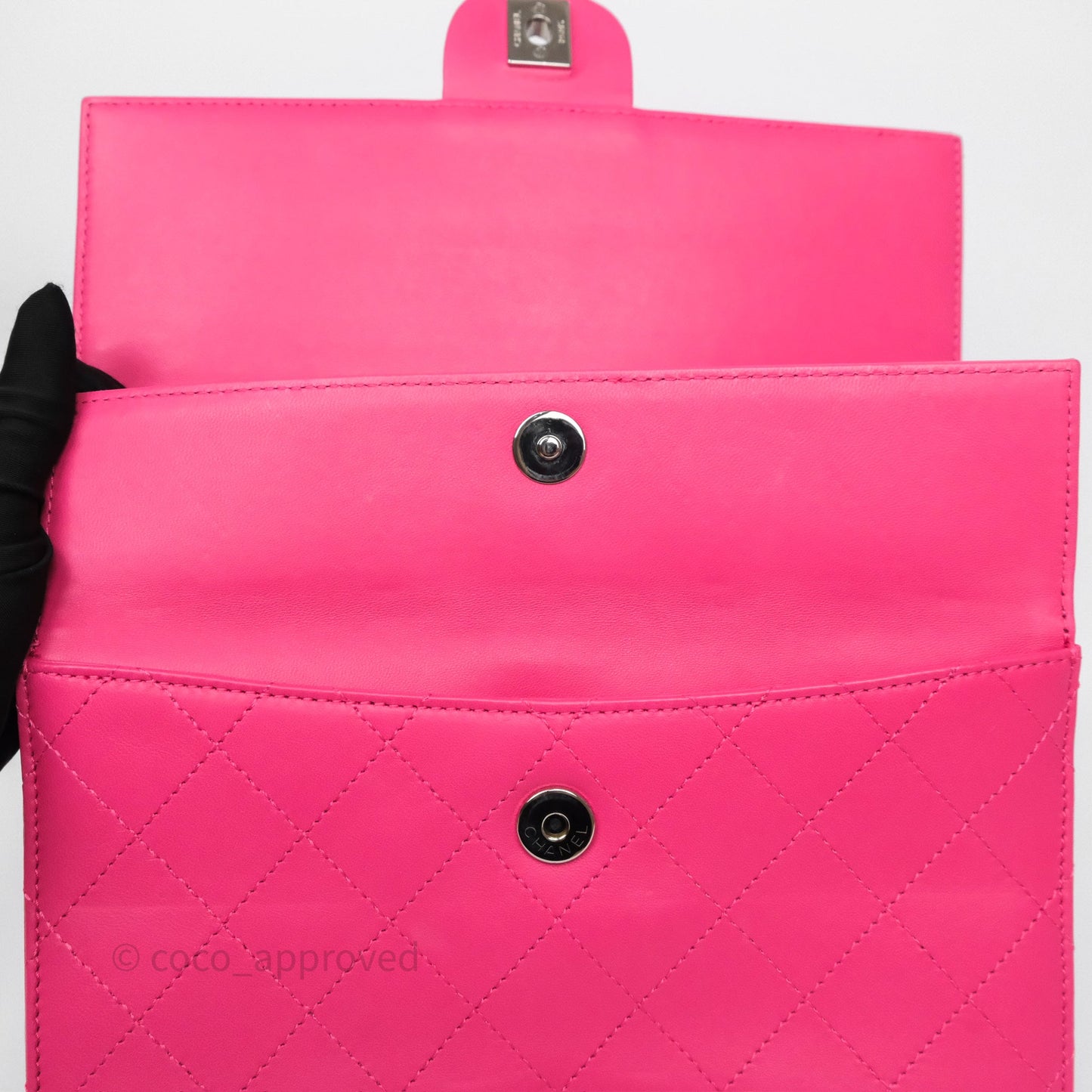 Chanel Stitched Double Flap Bag Pink Calfskin Silver Hardware