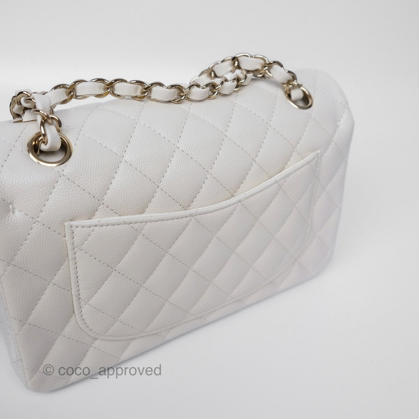 Chanel Small Classic Flap Quilted Ivory White Caviar Gold Hardware