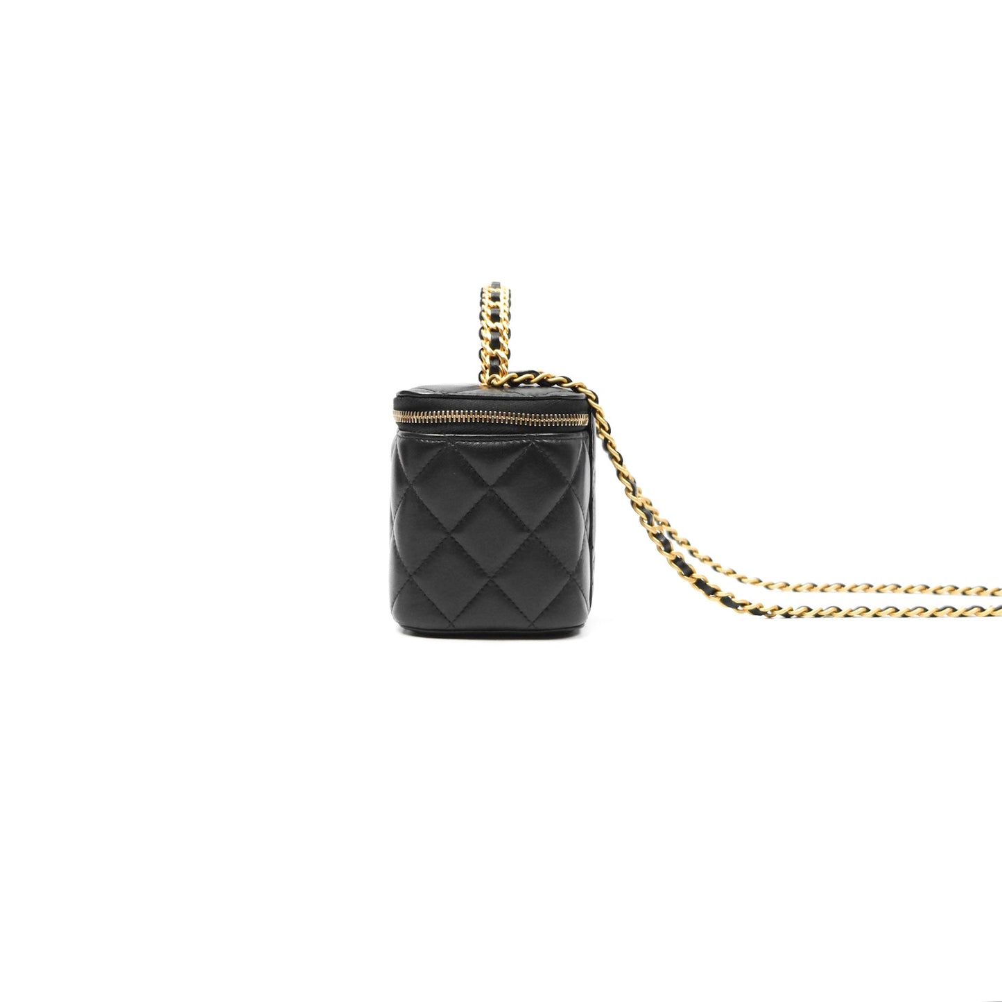 Chanel Vanity Rectangular with Top Handle Black Lambskin Aged Gold Hardware