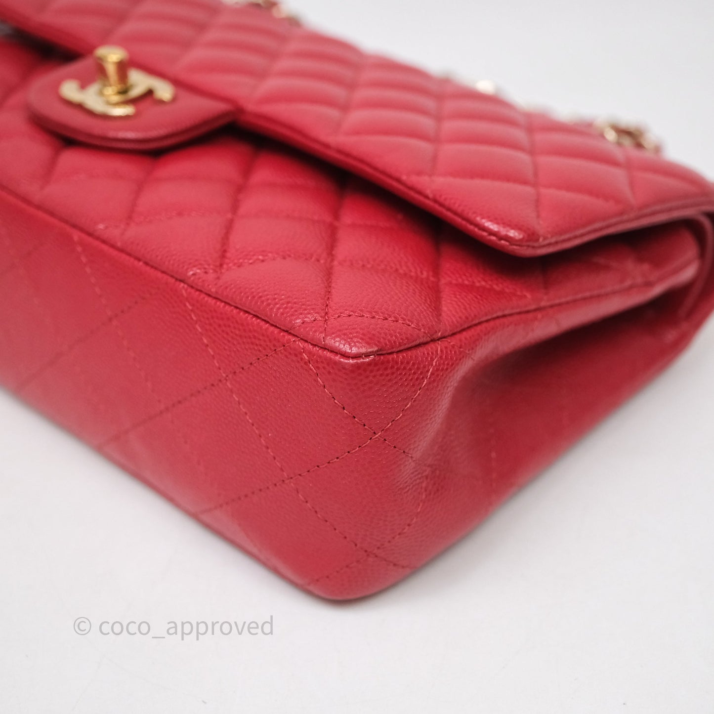 Chanel Classic M/L Medium Flap Quilted Red Caviar Gold Hardware