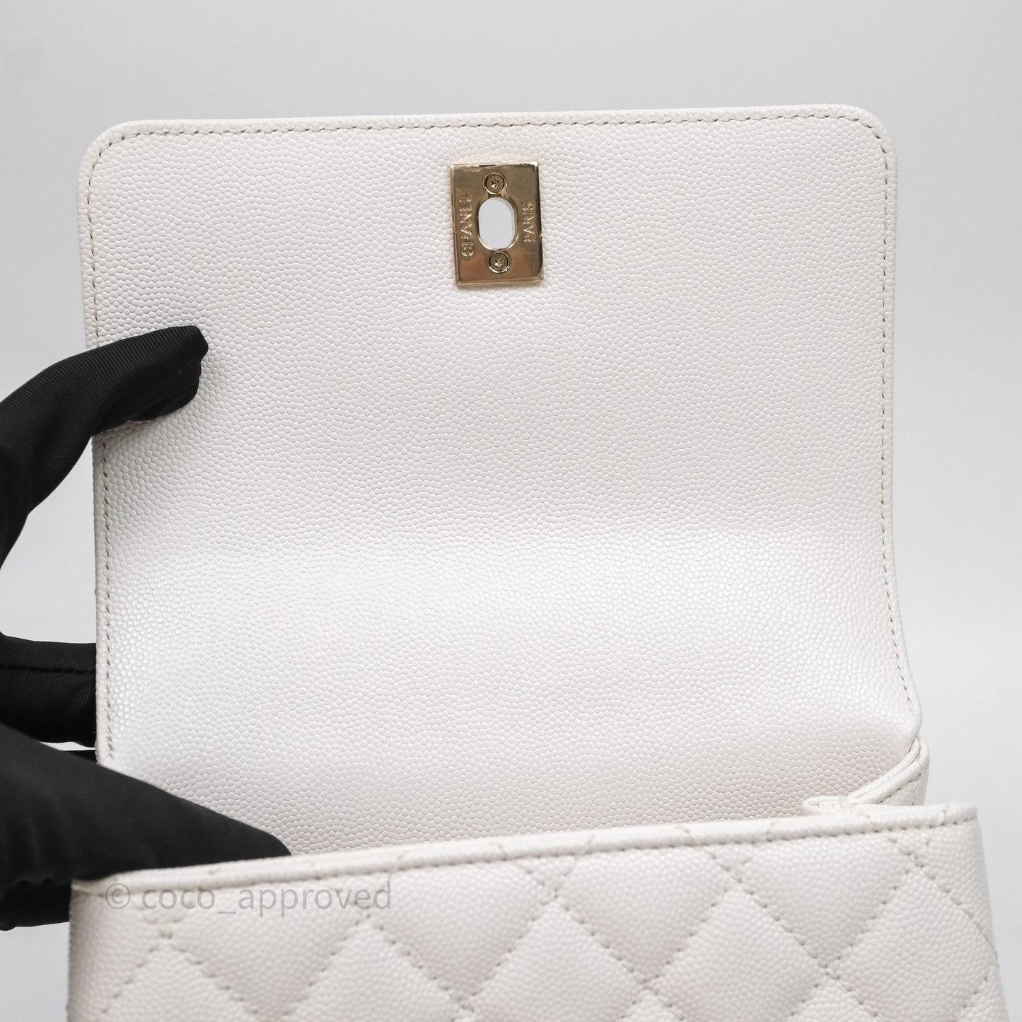 Chanel Mini Coco Handle Quilted White Caviar Gold Hardware