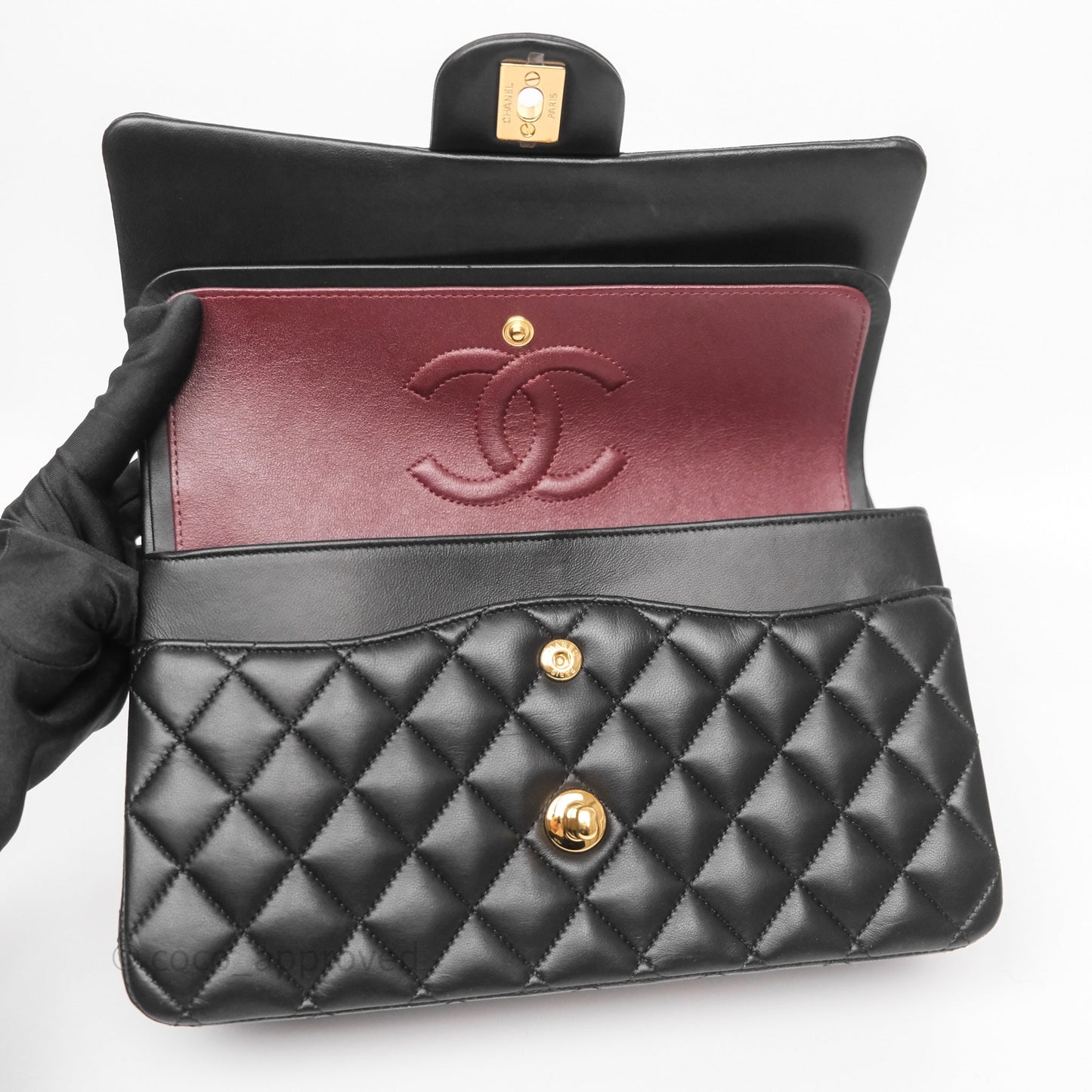 Chanel Classic M/L Medium Flap Quilted Black Lambskin Gold Hardware