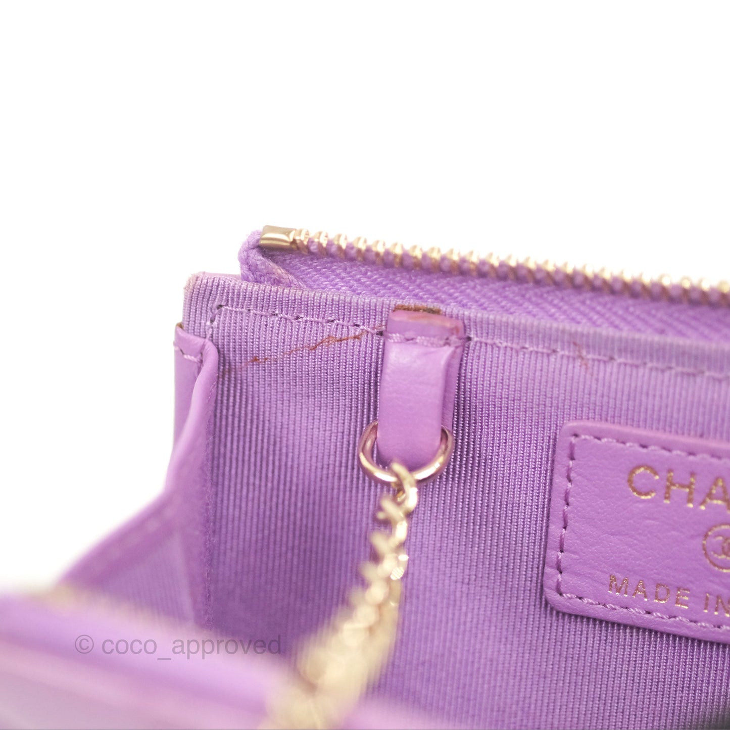 Chanel Classic Quilted Key Holder Purple Patent Gold Hardware