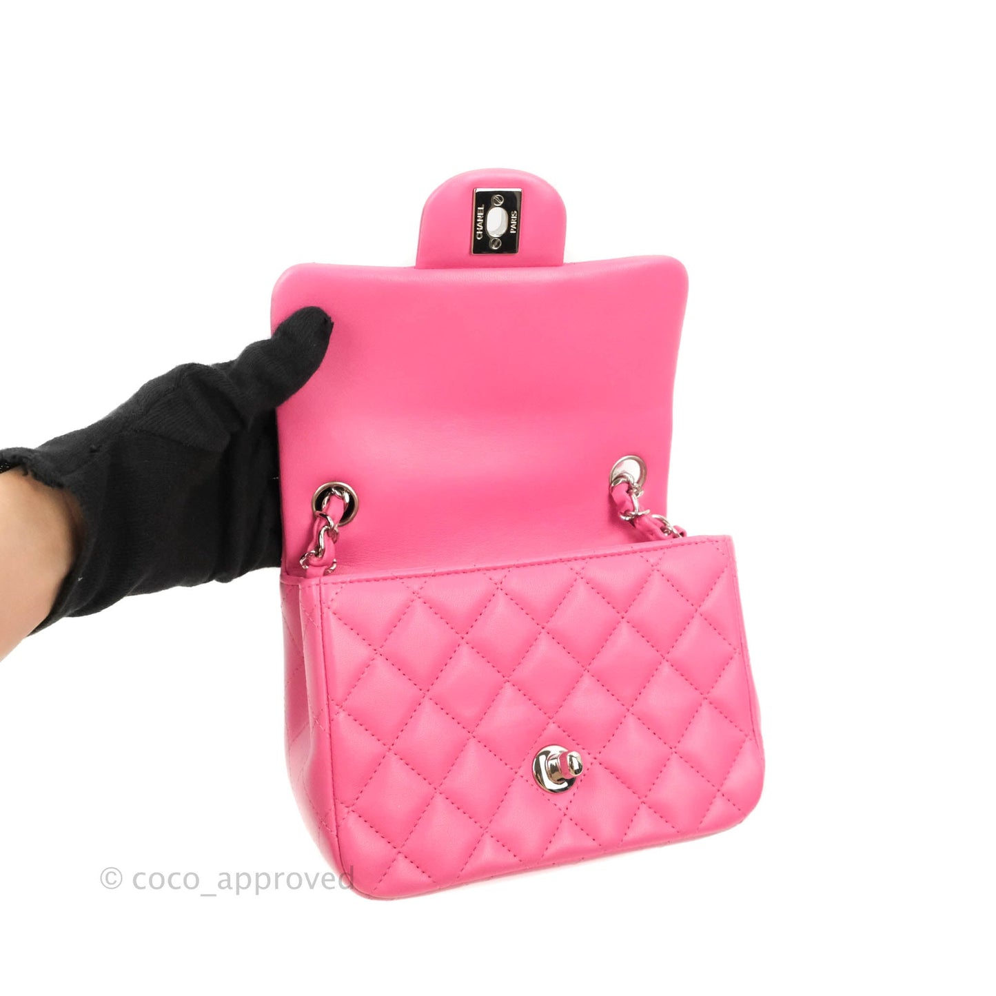 Chanel Classic Quilted Mini Square Flap Pink Lambskin Silver Hardware 19C