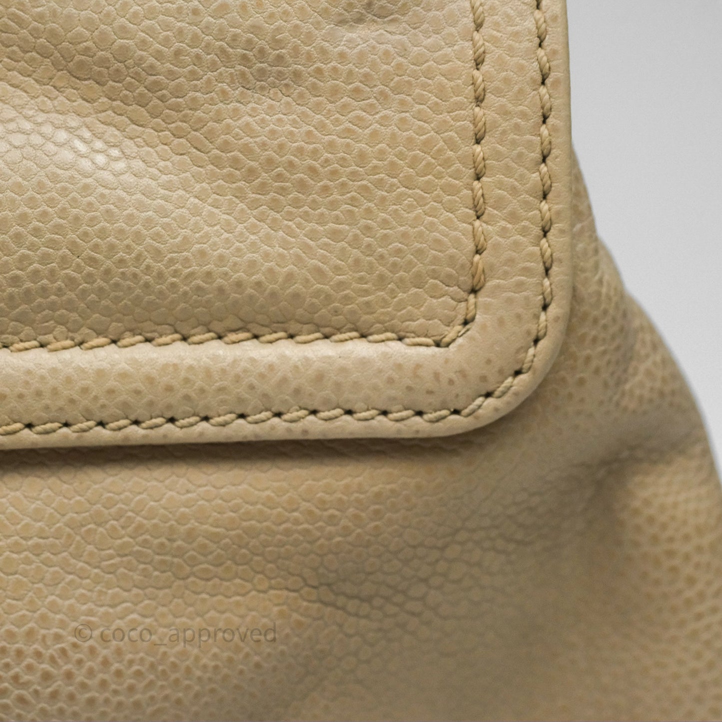 Chanel Quilted Coco Rider Hobo Bag Beige Caviar Ruthenium Hardware