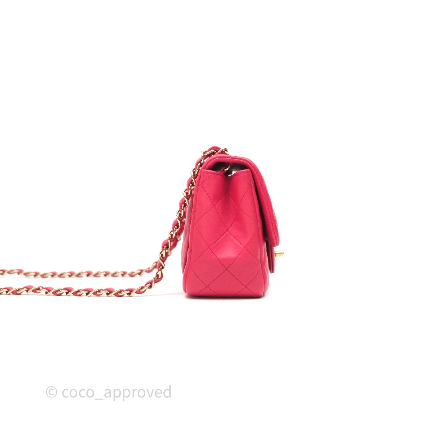 Chanel Mini Square Flap Quilted Dark Pink Lambskin Gold Hardware