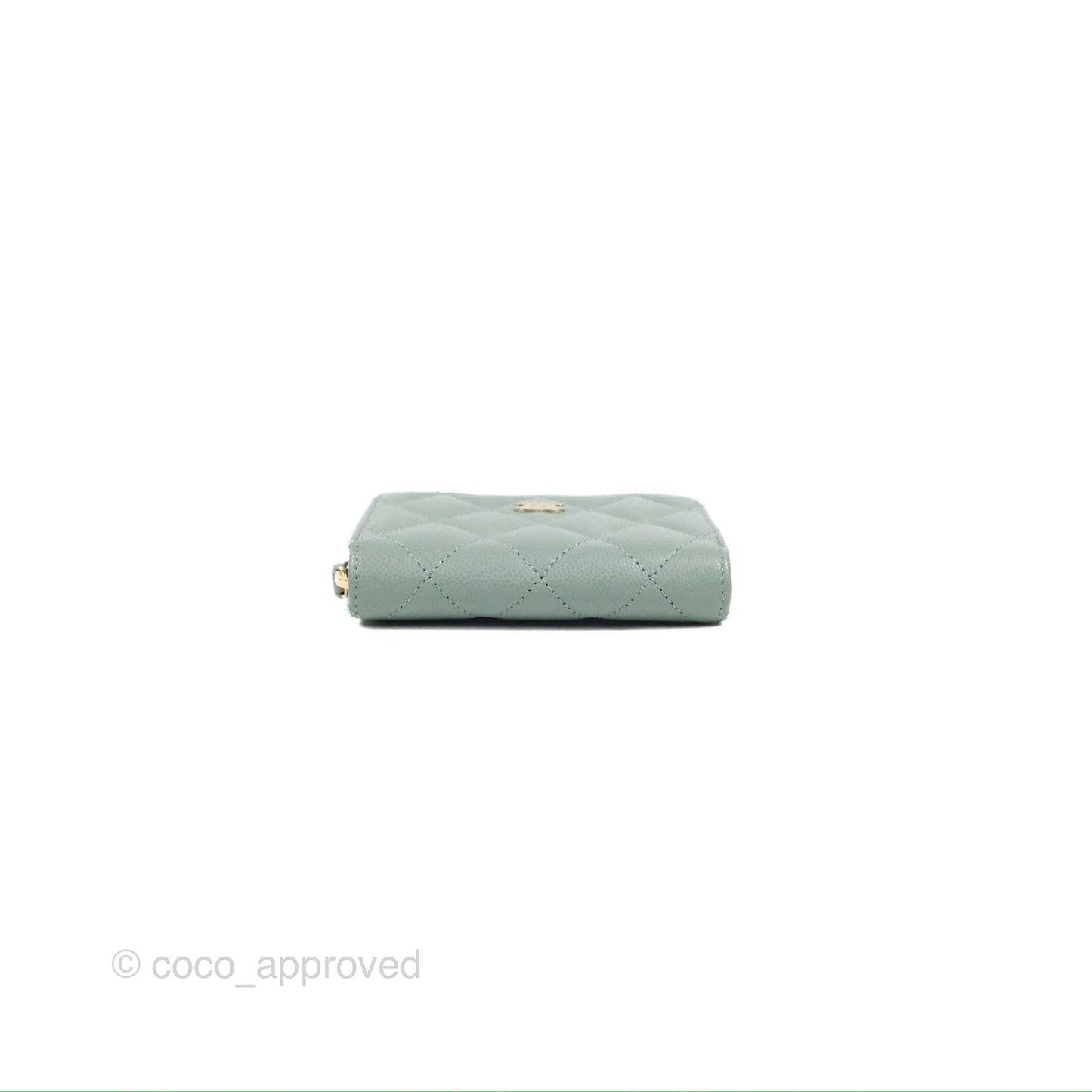 Chanel Classic Quilted Zipped Coin Purse Tiffany Green Caviar Gold Hardware