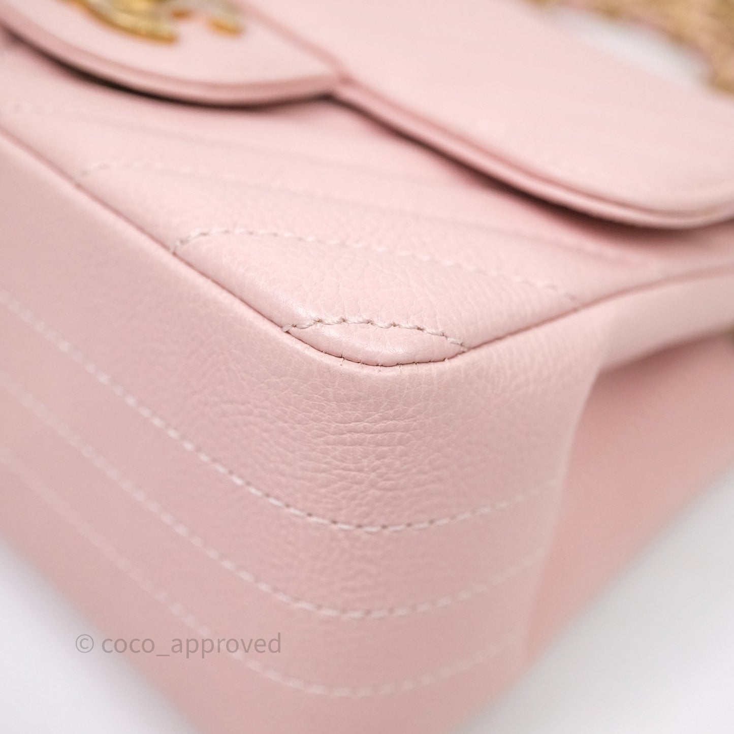 Chanel Mini Square Chevron Pink Calfskin Aged Gold Hardware