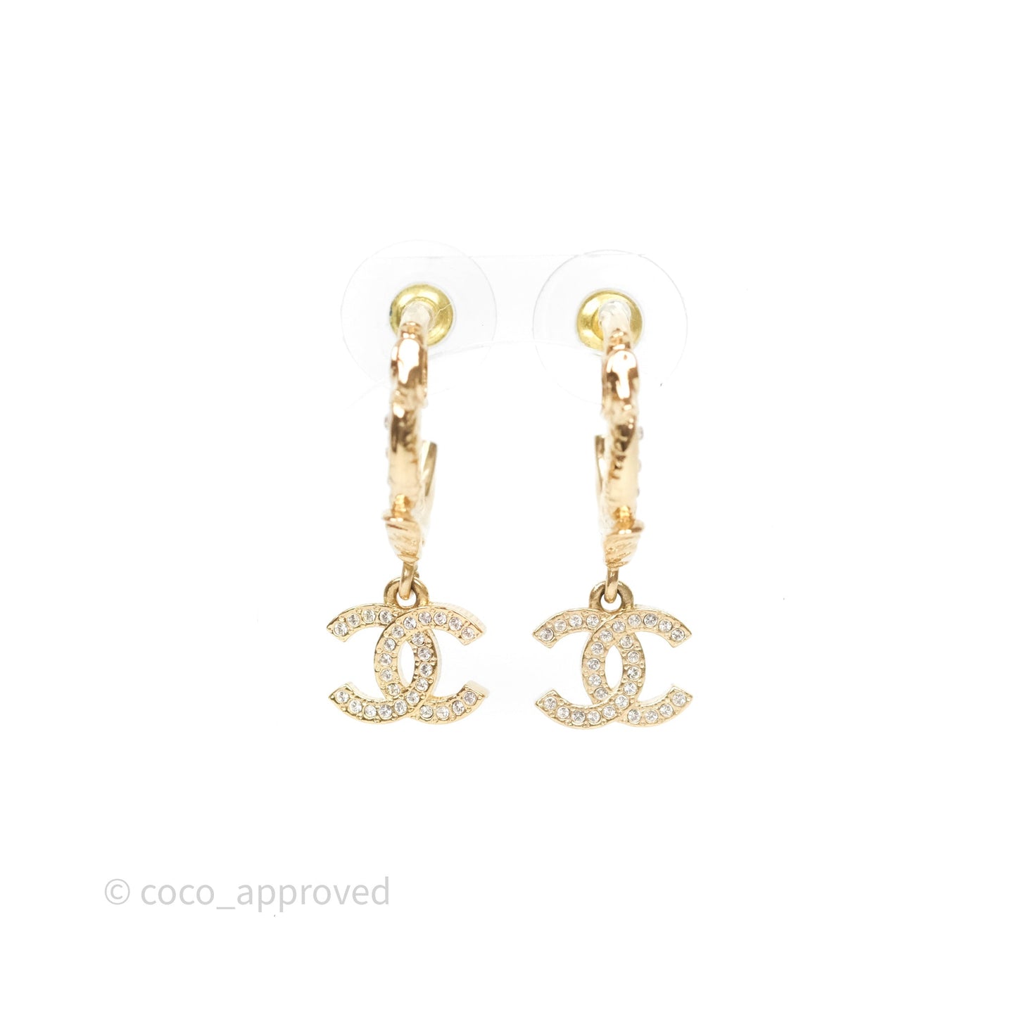 Chanel CC Crystal Hoop Earrings Gold Tone 23C