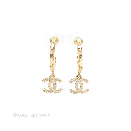Chanel CC Crystal Hoop Earrings Gold Tone 23C