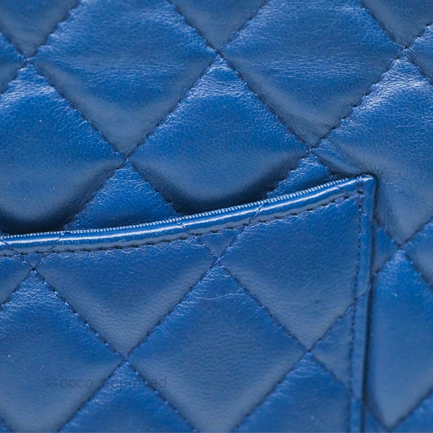 Chanel Medium Quilted O Case Blue Lambskin Gold Hardware